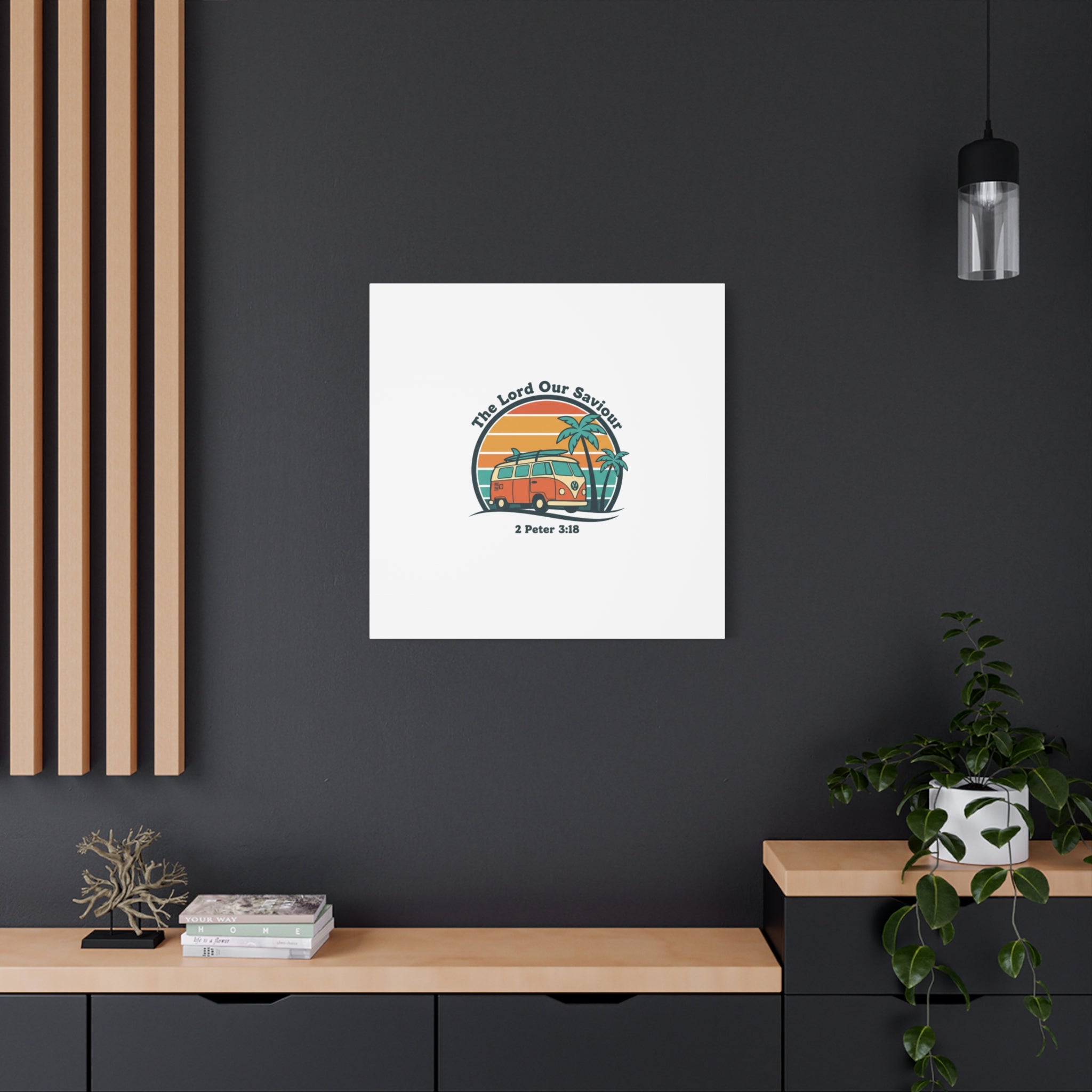 The Lord our Saviour, Retro Surf Sunset Canvas | 70s Van Palm Postcard, Analog Sunshine Aesthetic