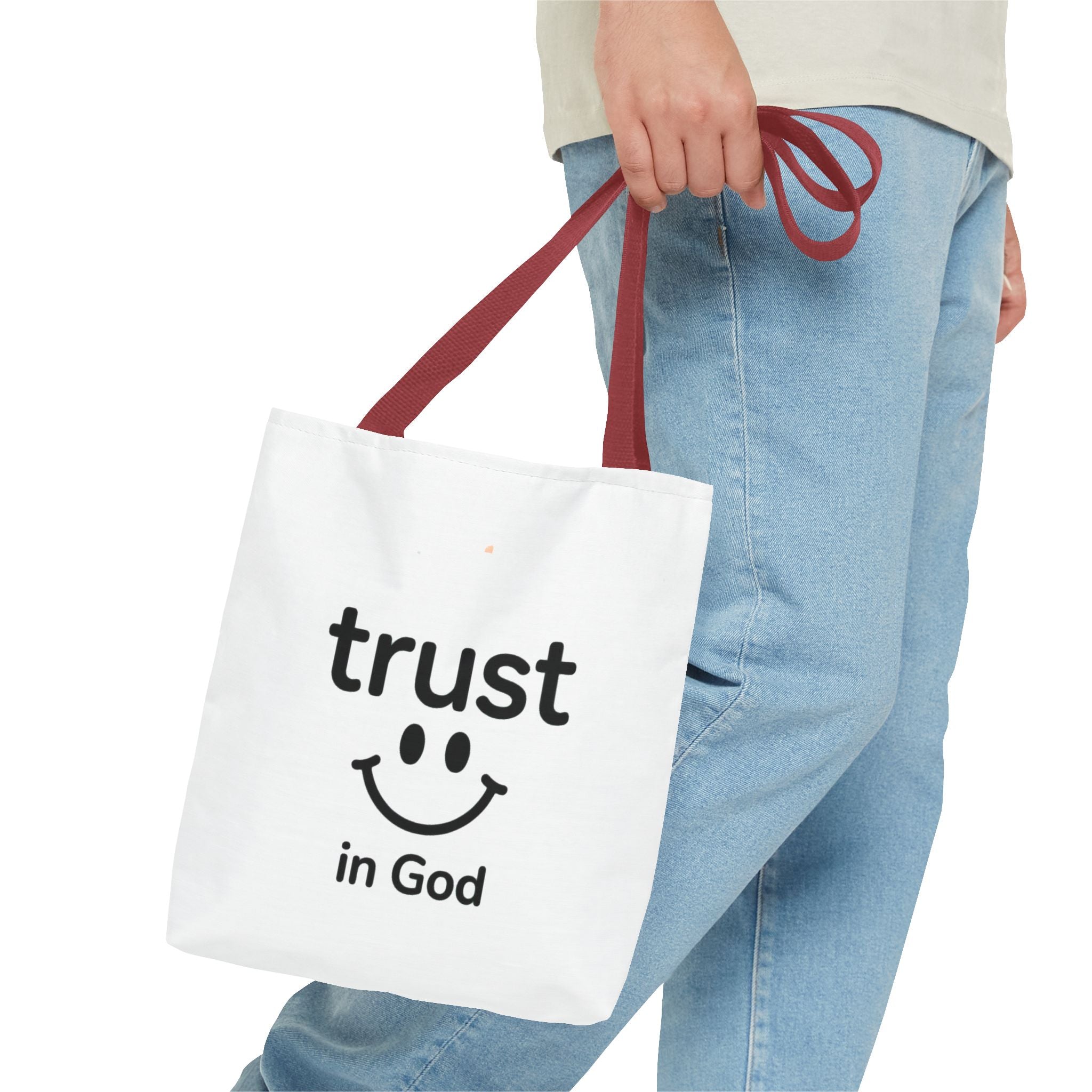 Faith Smile Tote Bag — "Trust in God" Inspirational Canvas Tote