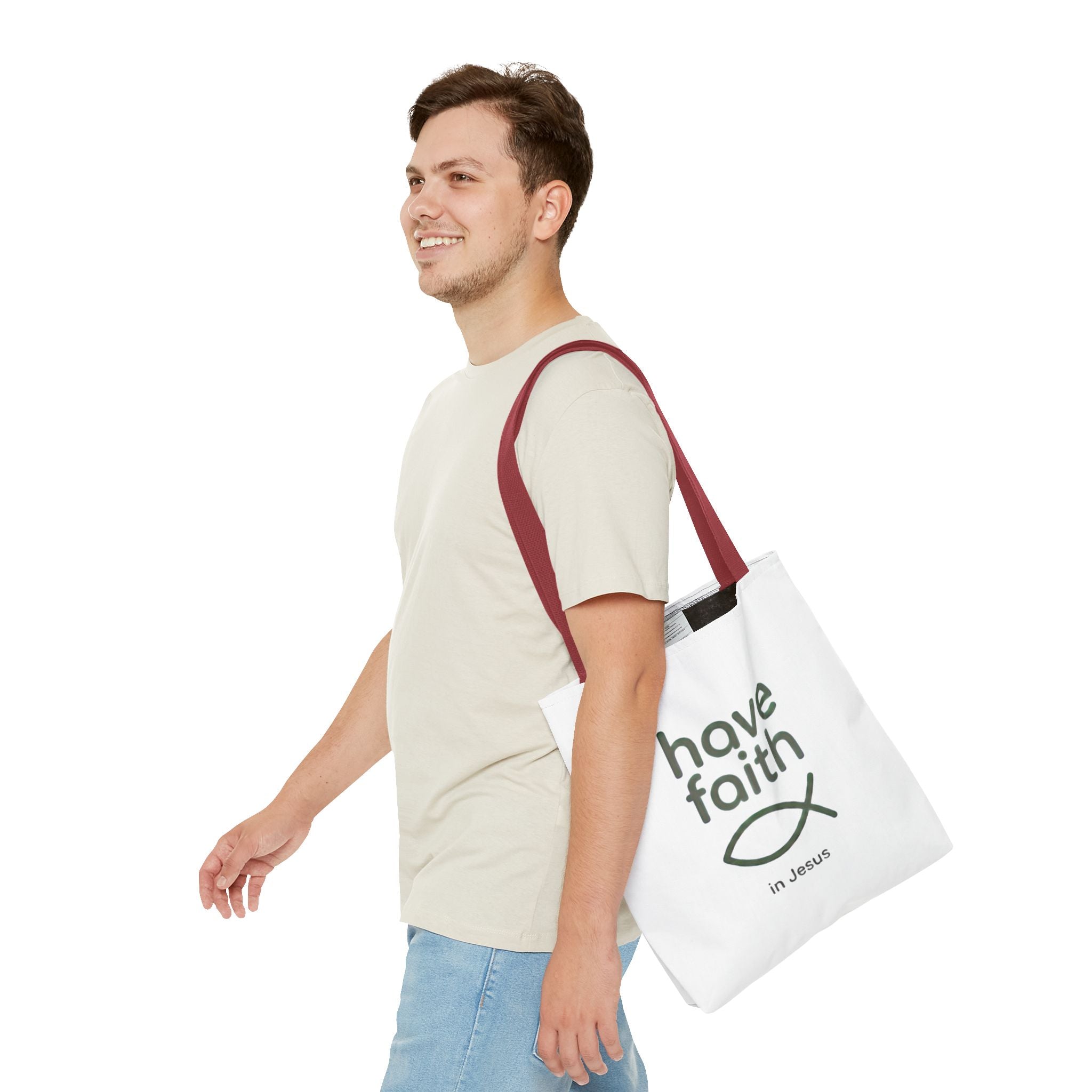Have Faith in Jesus Tote Bag — Christian Fish Symbol Canvas Tote