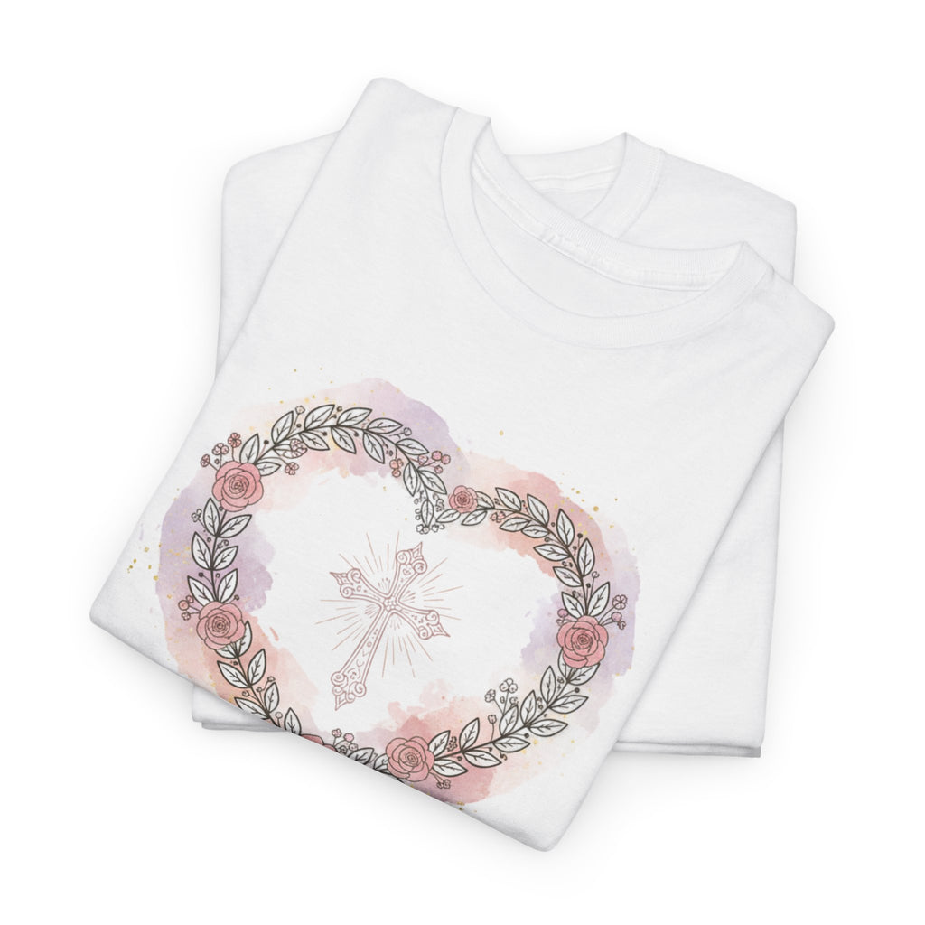 Love, Care and Pray - Christian Cross Heart T-Shirt