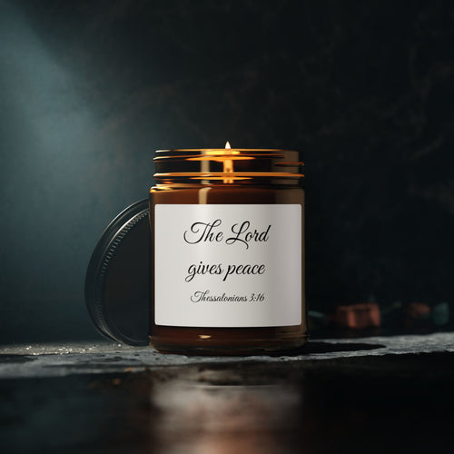 "The Lord gives peace" — Scripture in Script, Candle