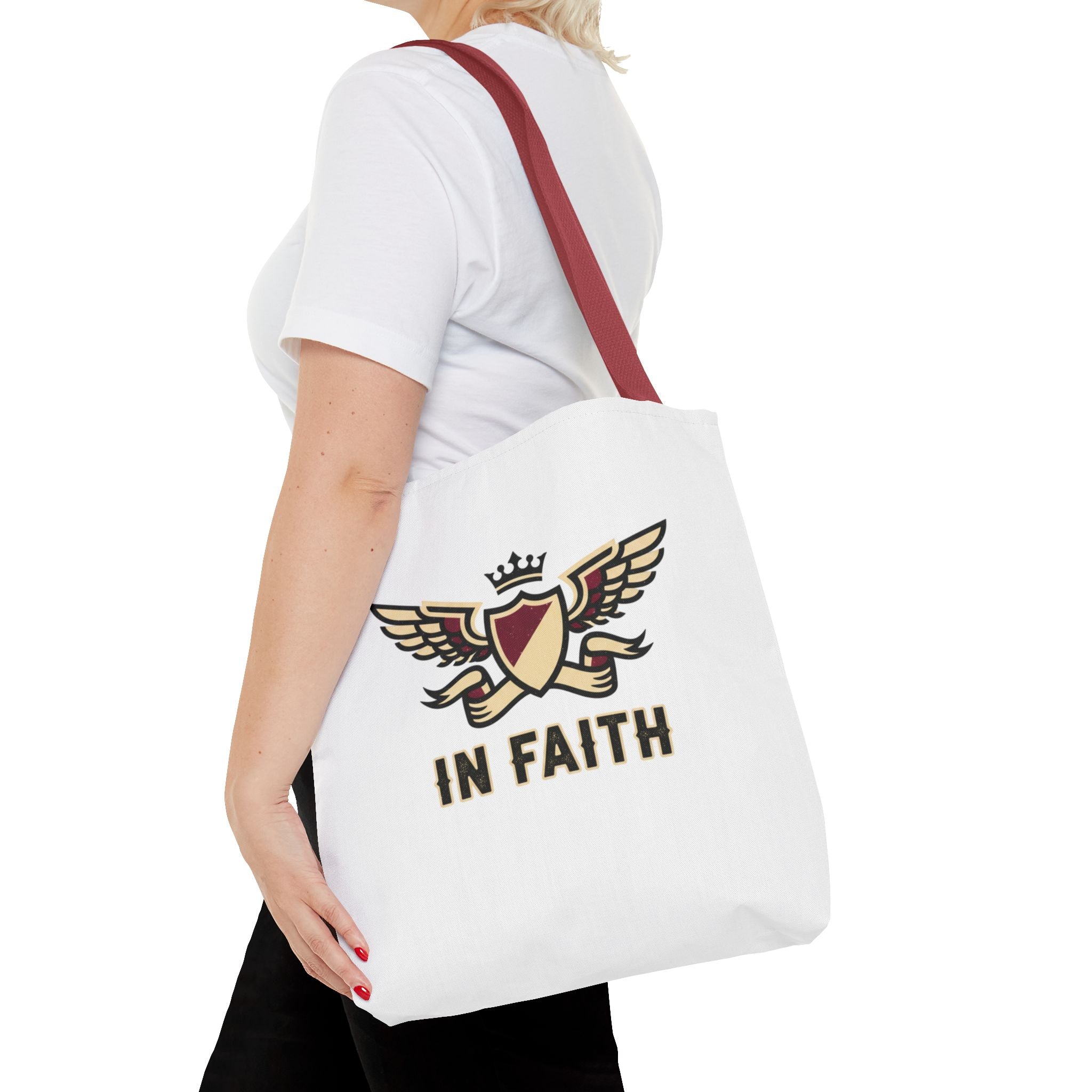 Faith Crest Tote Bag — "In Faith" Winged Shield Everyday Carry