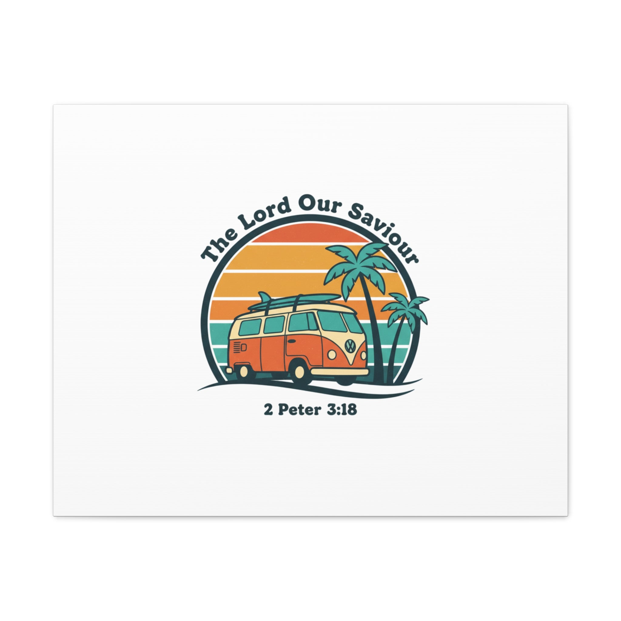 The Lord our Saviour, Retro Surf Sunset Canvas | 70s Van Palm Postcard, Analog Sunshine Aesthetic