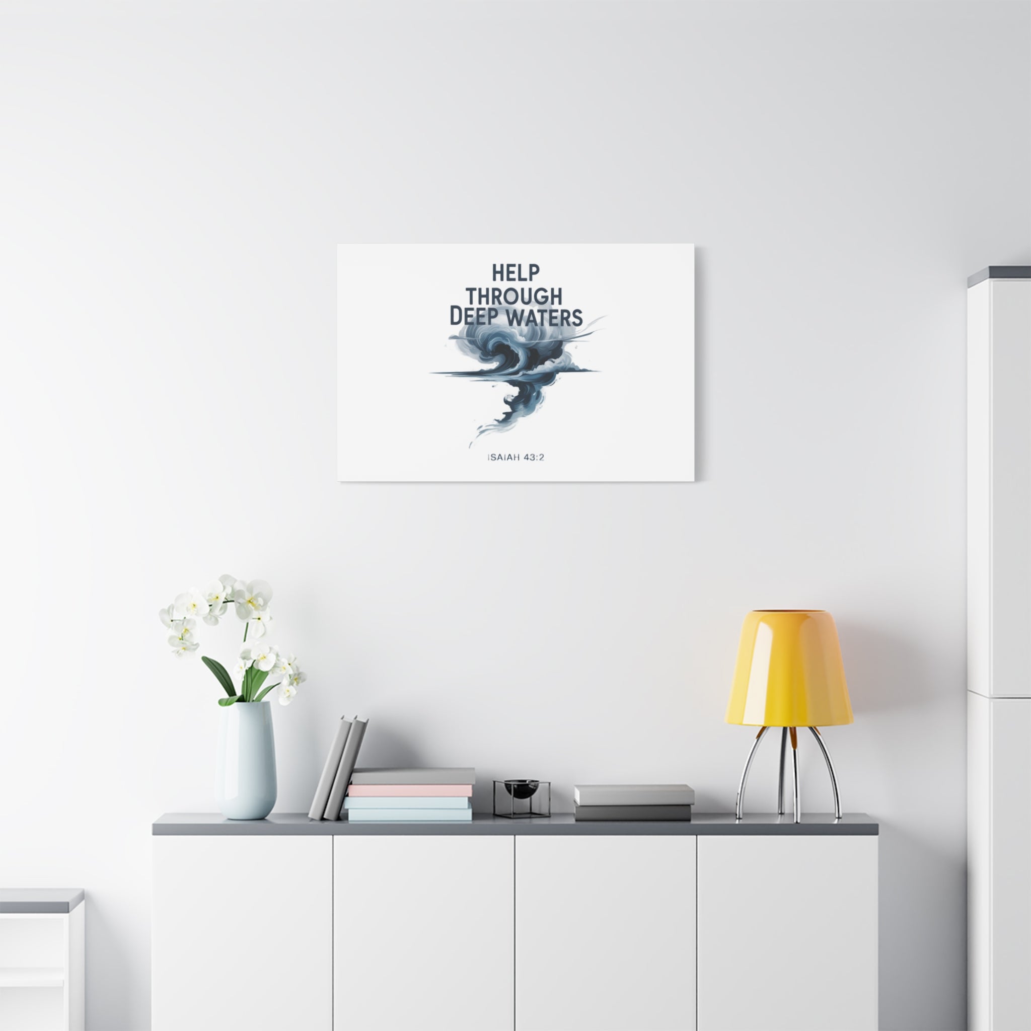 Help Through Deep Waters — Bible Quote Matte Canvas Wall Art (Big Waves)
