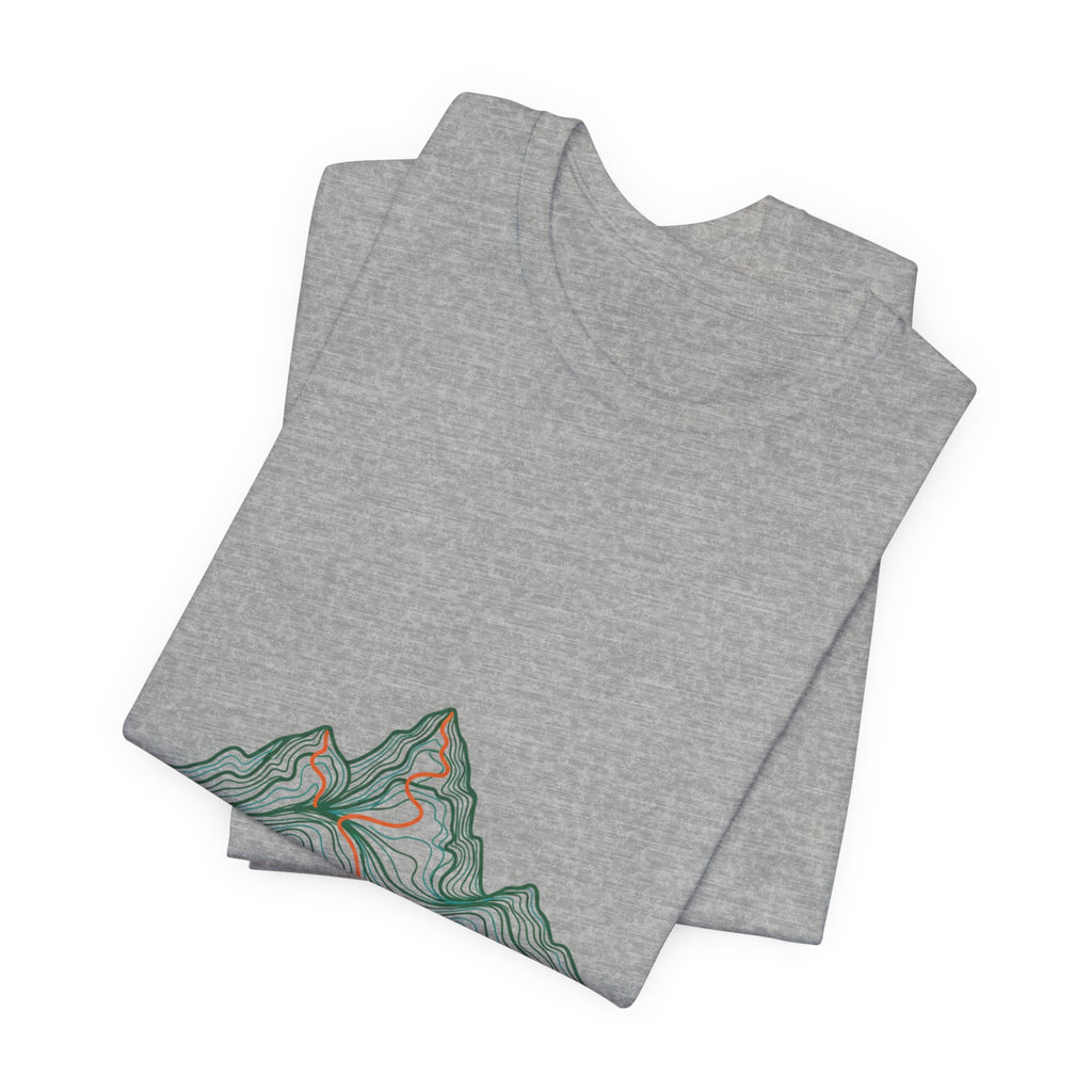 He Formed the Mountains Tee — Topographic Mountain Bible Verse T-Shirt