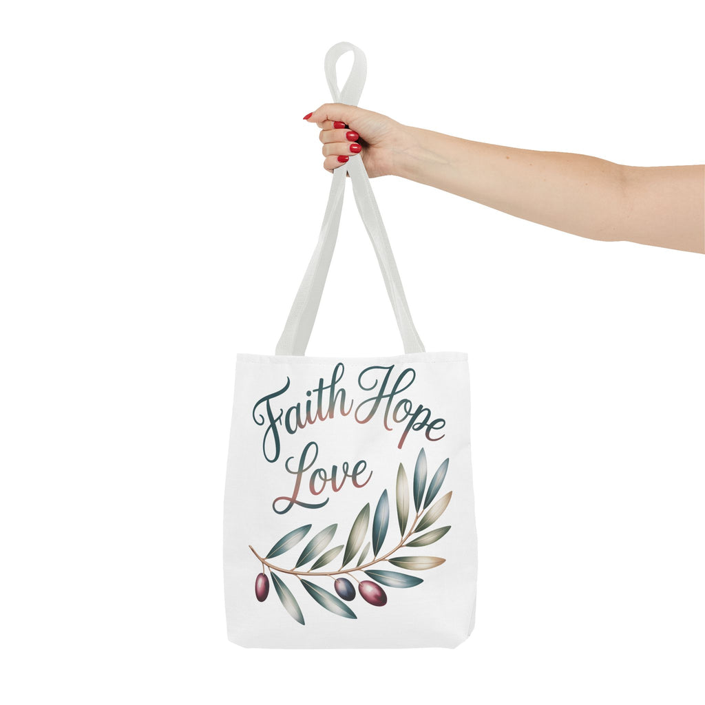 Faith Hope Love Floral Tote Bag — Inspirational Scripture Quote Canvas Carryall