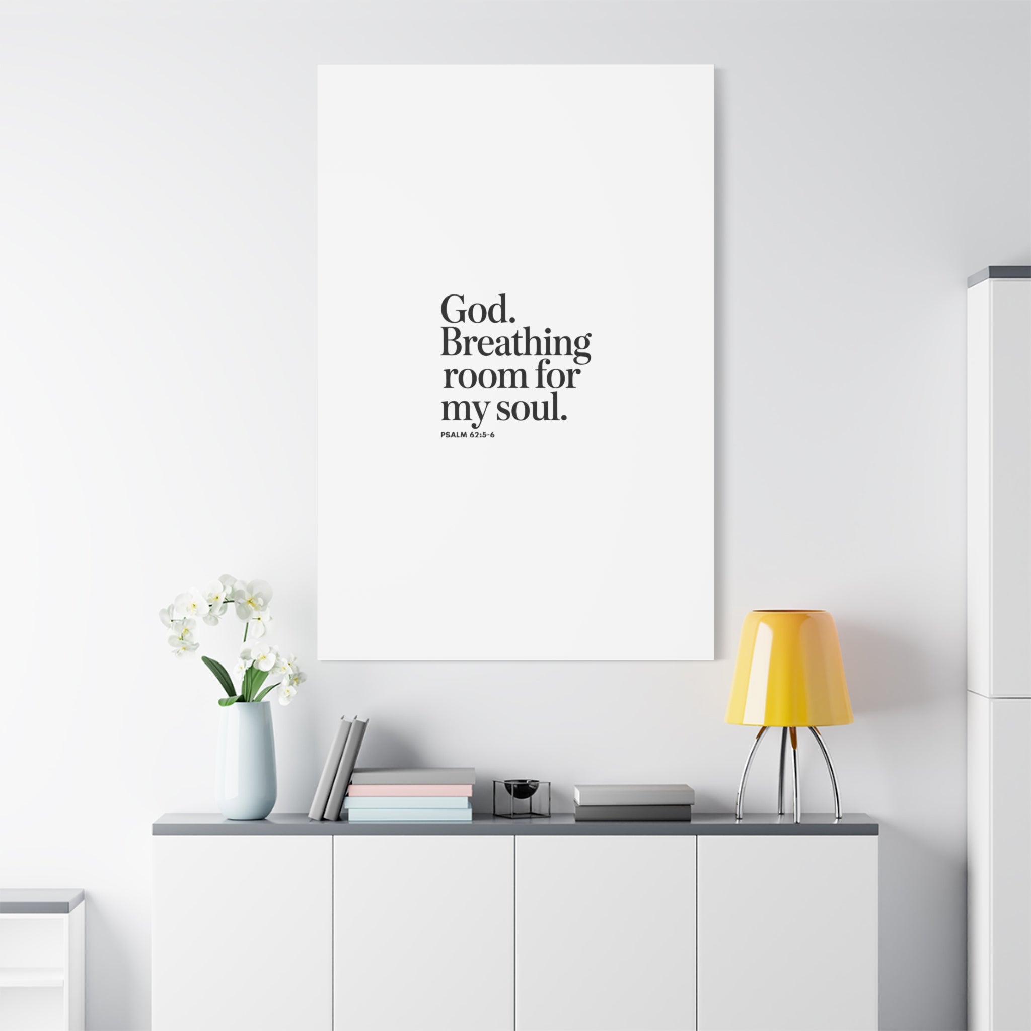 God breathing room for my soul Christian Canvas Wall Art — Minimal Heart Quote Stretched Matte Canvas