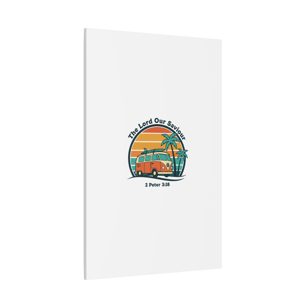 The Lord our Saviour, Retro Surf Sunset Canvas | 70s Van Palm Postcard, Analog Sunshine Aesthetic