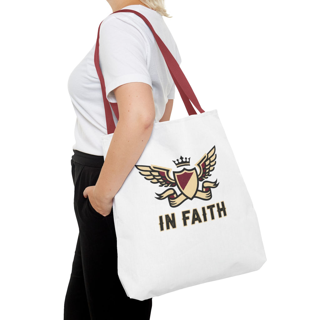 Faith Crest Tote Bag — "In Faith" Winged Shield Everyday Carry