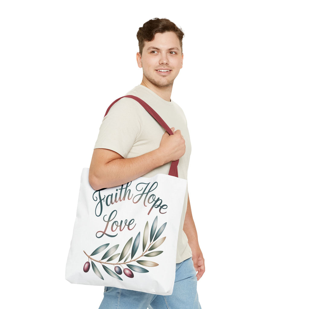 Faith Hope Love Floral Tote Bag — Inspirational Scripture Quote Canvas Carryall