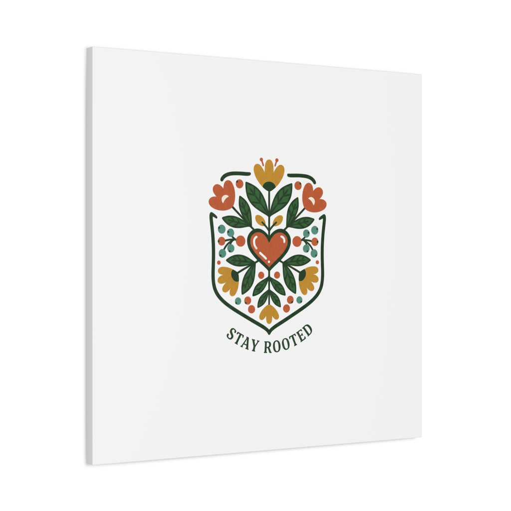 Stay Rooted Botanical Canvas — Hand-Drawn Folk Art Wall Print