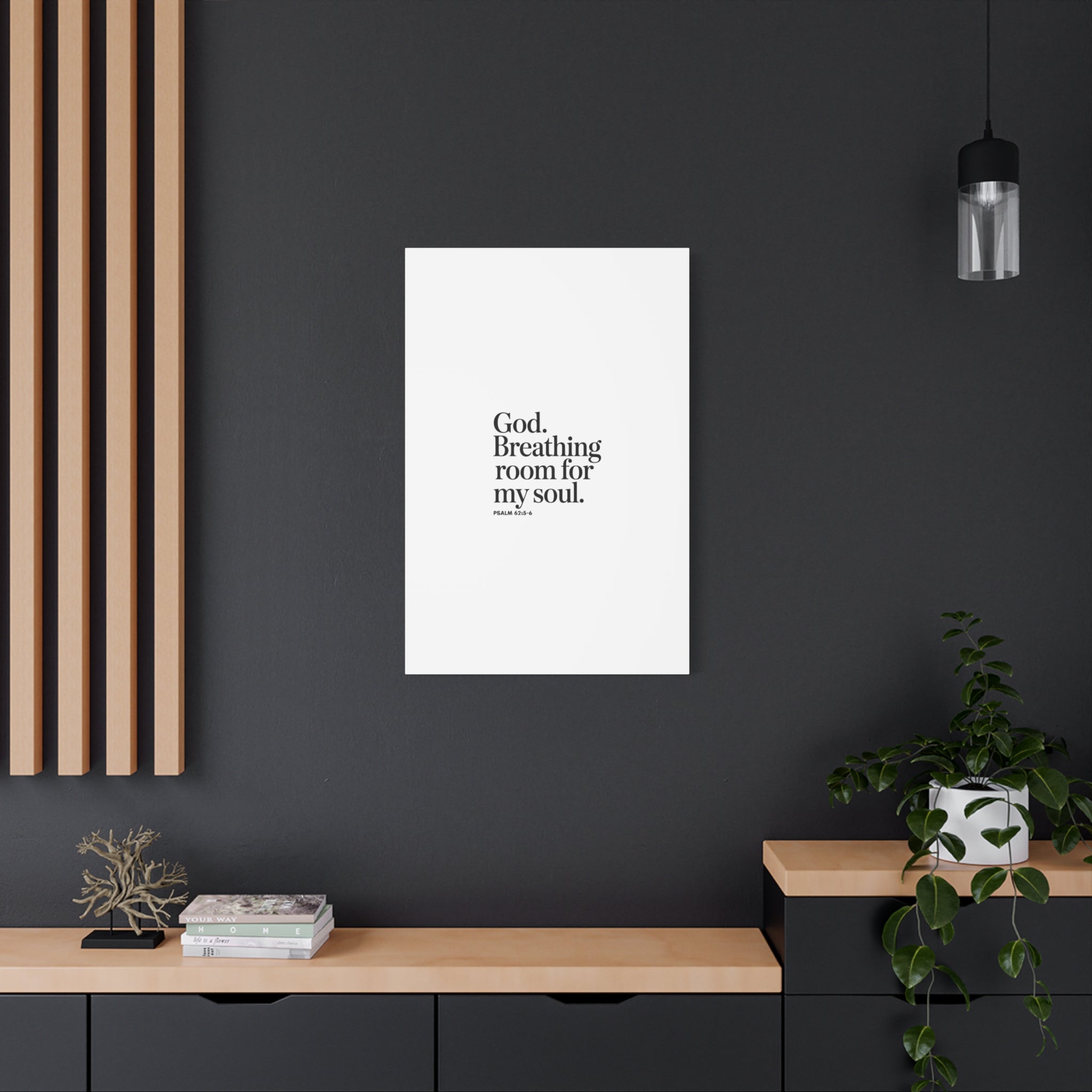 God breathing room for my soul Christian Canvas Wall Art — Minimal Heart Quote Stretched Matte Canvas