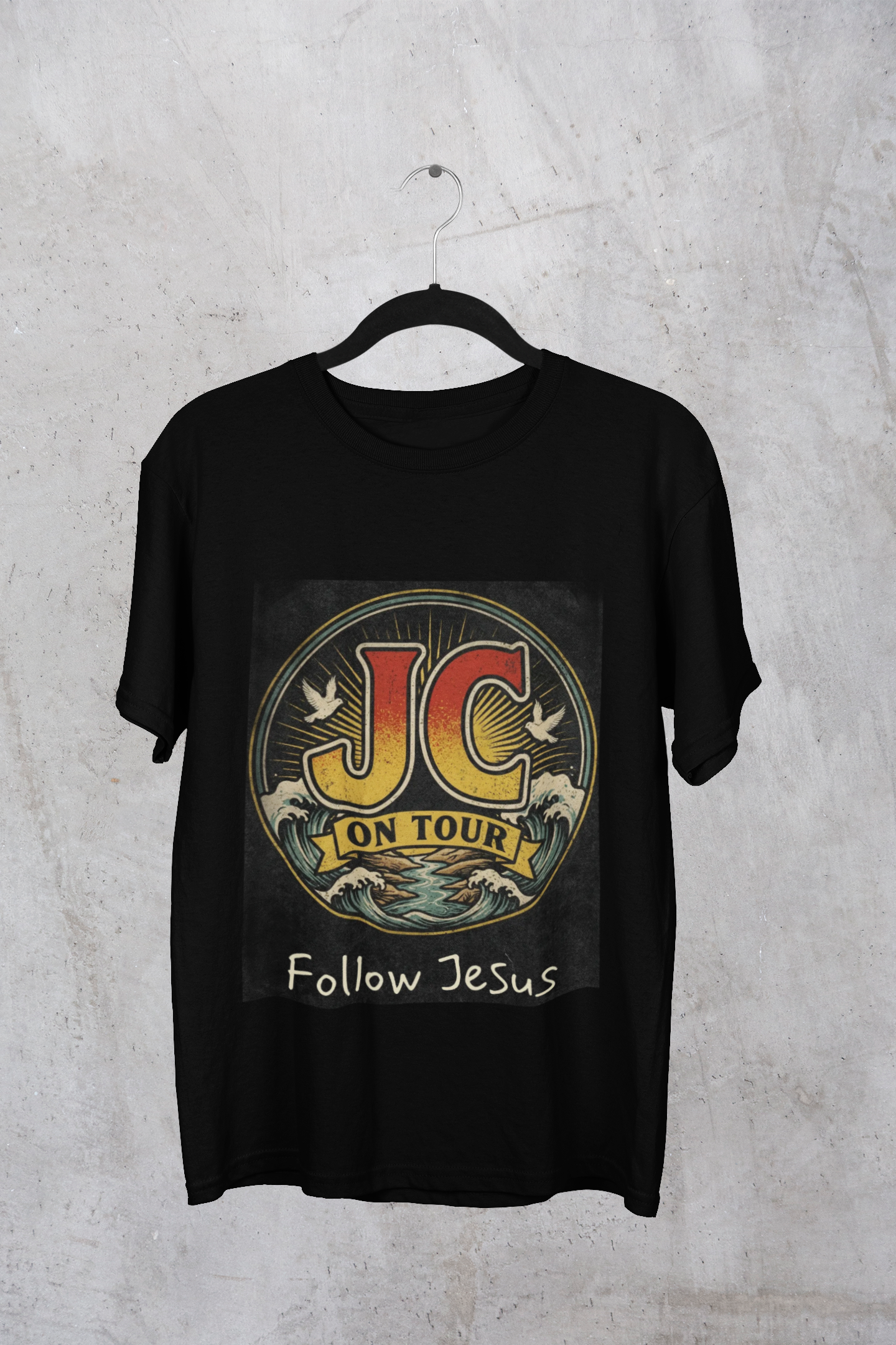 JC On Tour – Follow Jesus Rock ’n’ Roll Christian T-Shirt