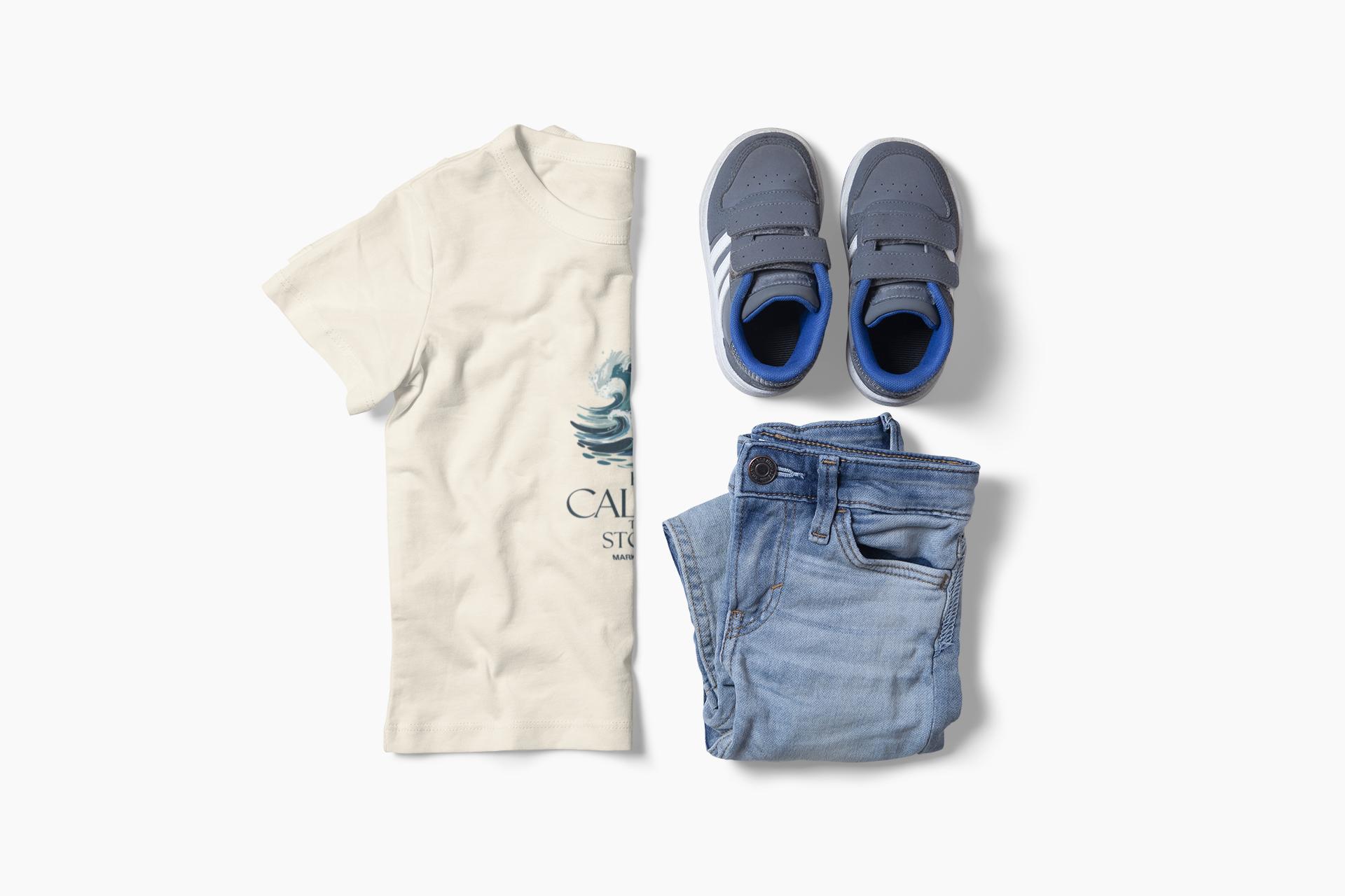 He Calmed the Storm Christian T-Shirt — Dramatic Waves Faith Tee