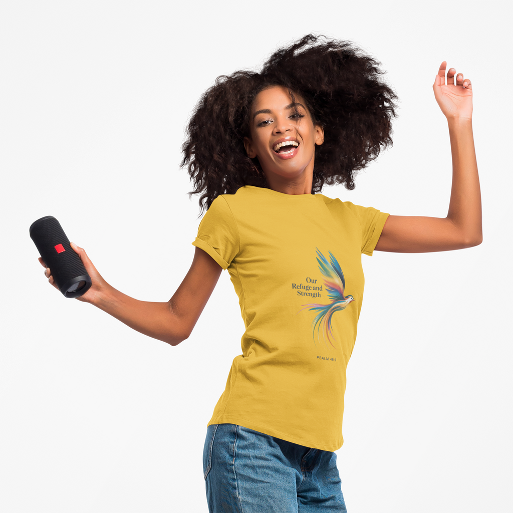 Psalm Bird Tee — "Our Refuge and Our Strength" Christian T-Shirt