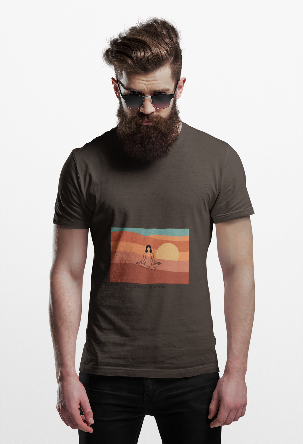 God's Creation Sunset Yoga T-Shirt — Retro Minimalist Spiritual Tee