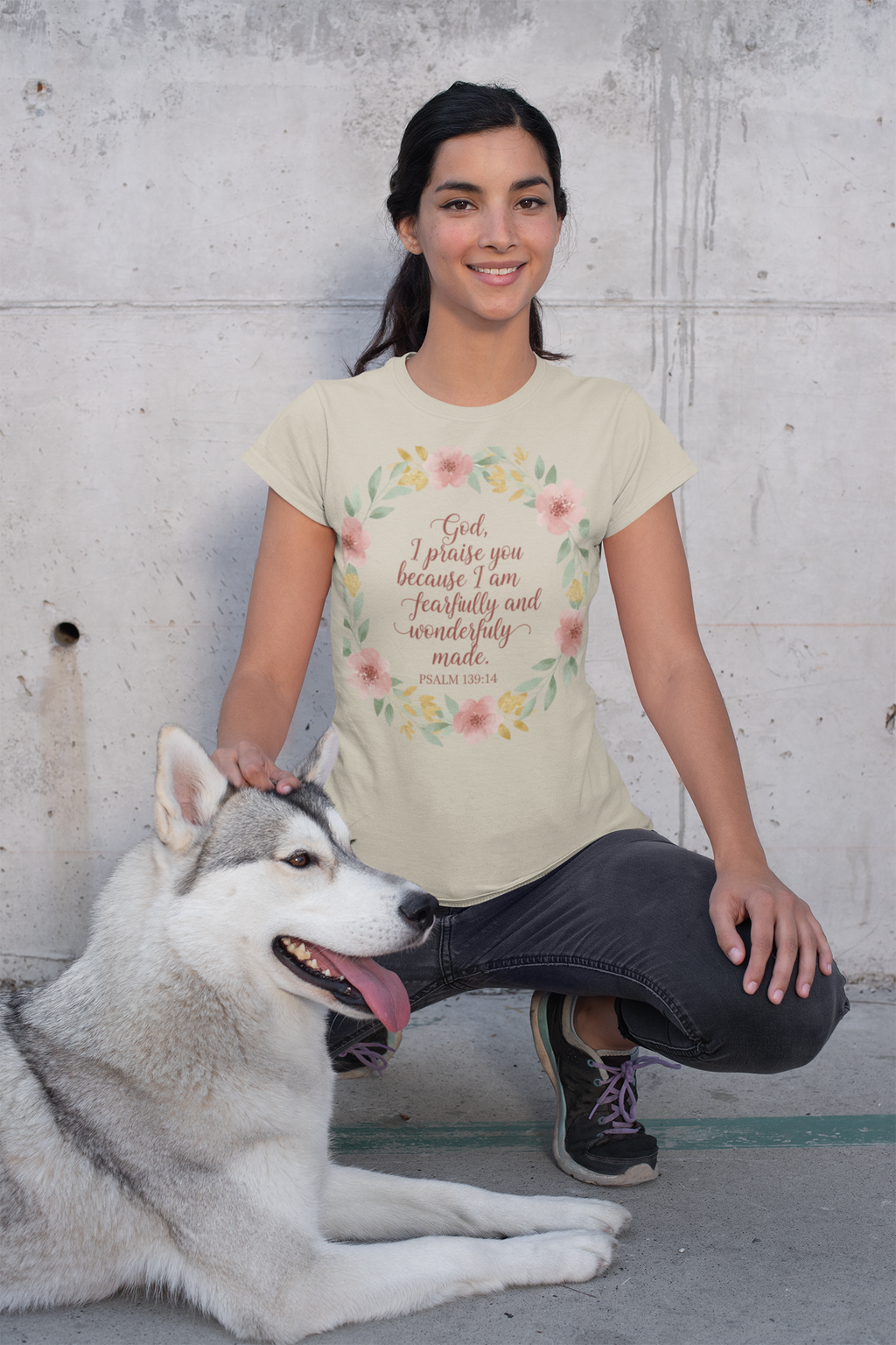 Fearfully & Wonderfully Made T-Shirt — Floral Christian Psalm 139:14 Tee