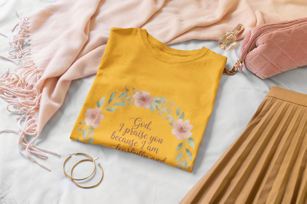 Fearfully & Wonderfully Made T-Shirt — Floral Christian Psalm 139:14 Tee