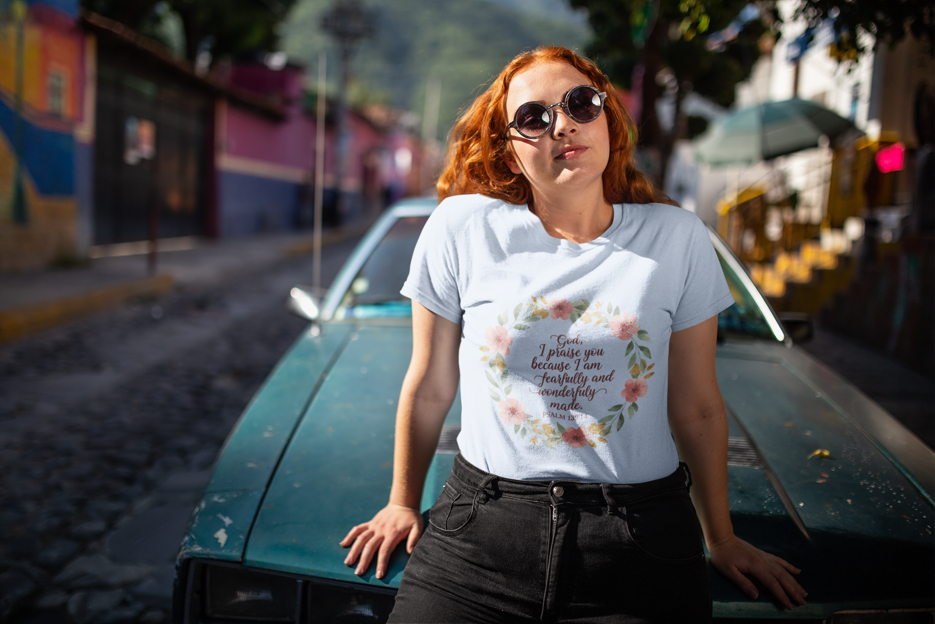 Fearfully & Wonderfully Made T-Shirt — Floral Christian Psalm 139:14 Tee