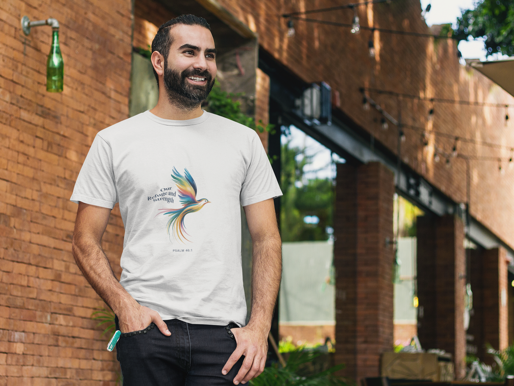 Psalm Bird Tee — "Our Refuge and Our Strength" Christian T-Shirt