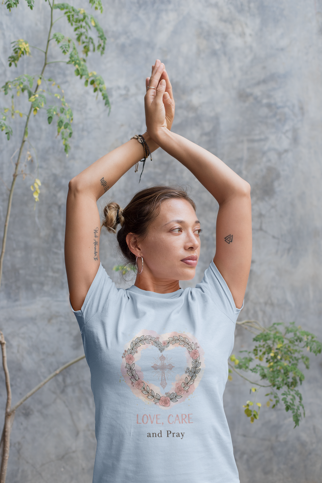Love, Care and Pray - Christian Cross Heart T-Shirt