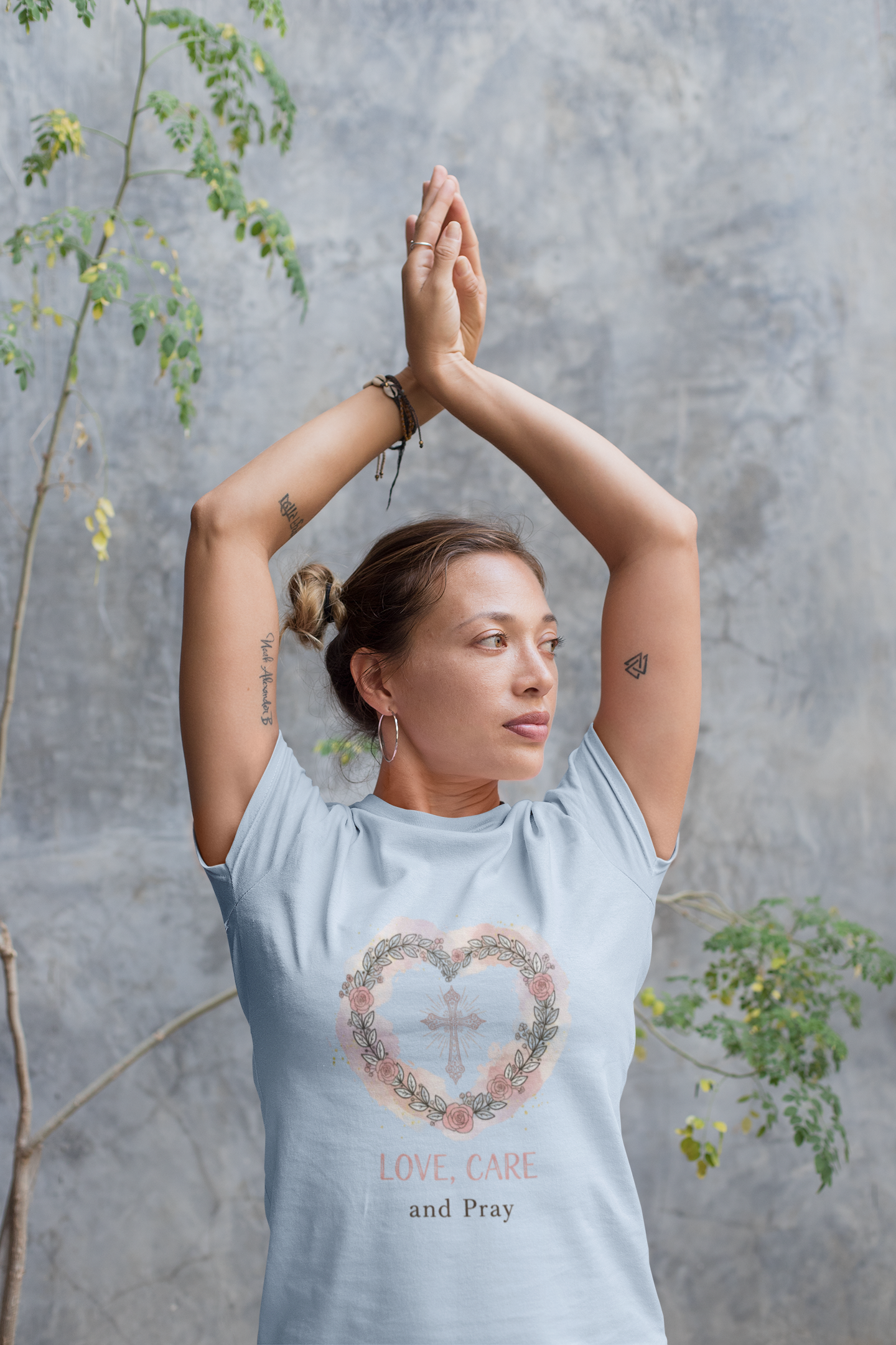 Love, Care and Pray - Christian Cross Heart T-Shirt