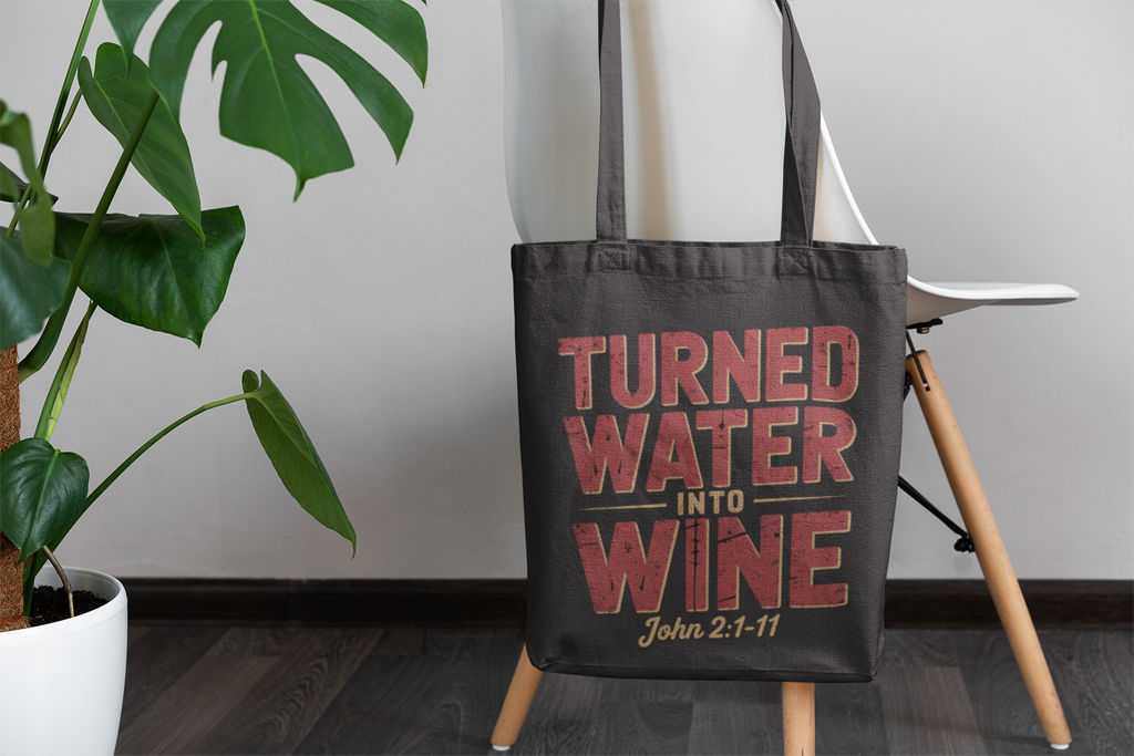 He Turned Water Into Wine Cotton Canvas Tote Bag — Scripture Quote Tote