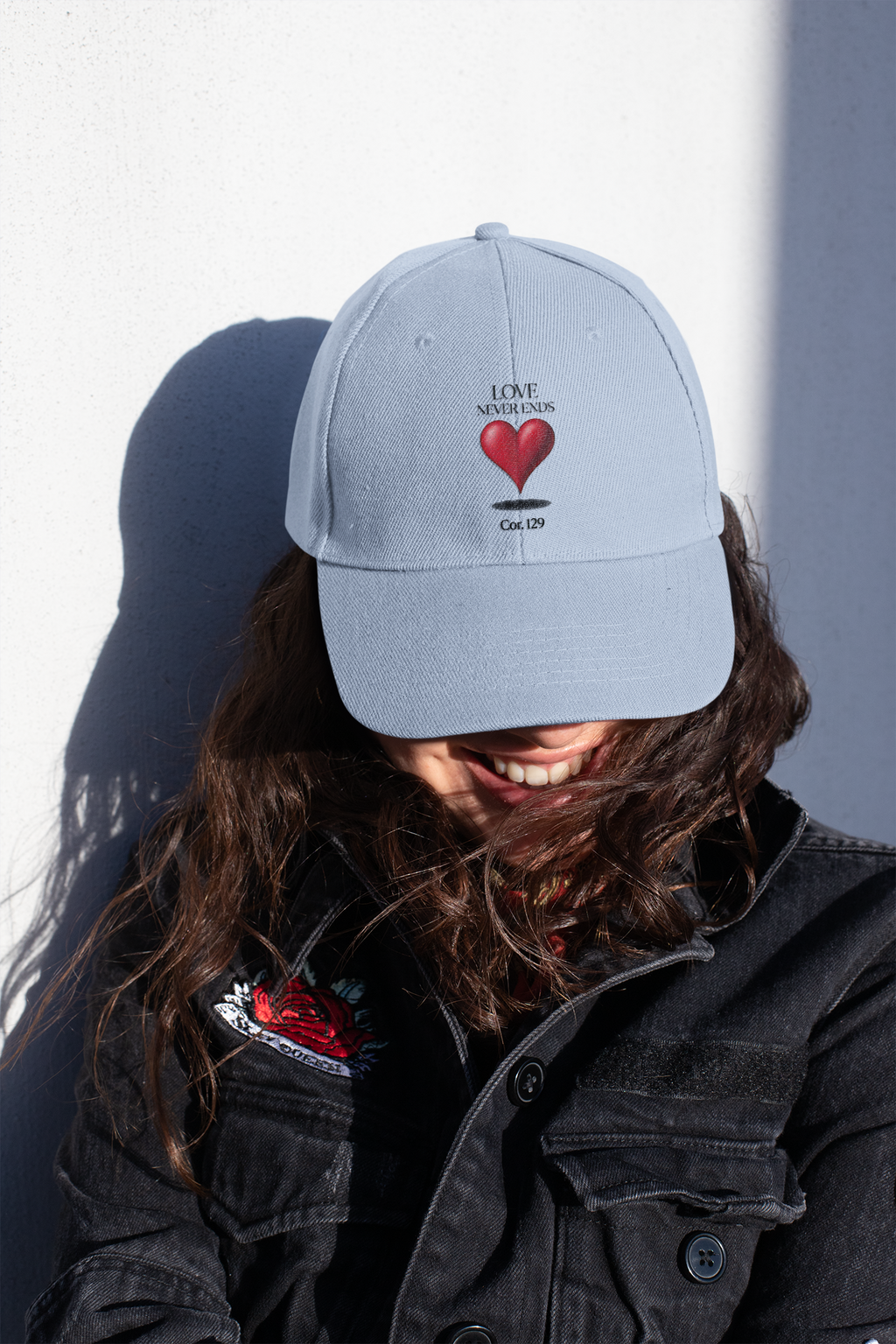 Love Never Ends Christian hat — Inspirational Scripture Tee