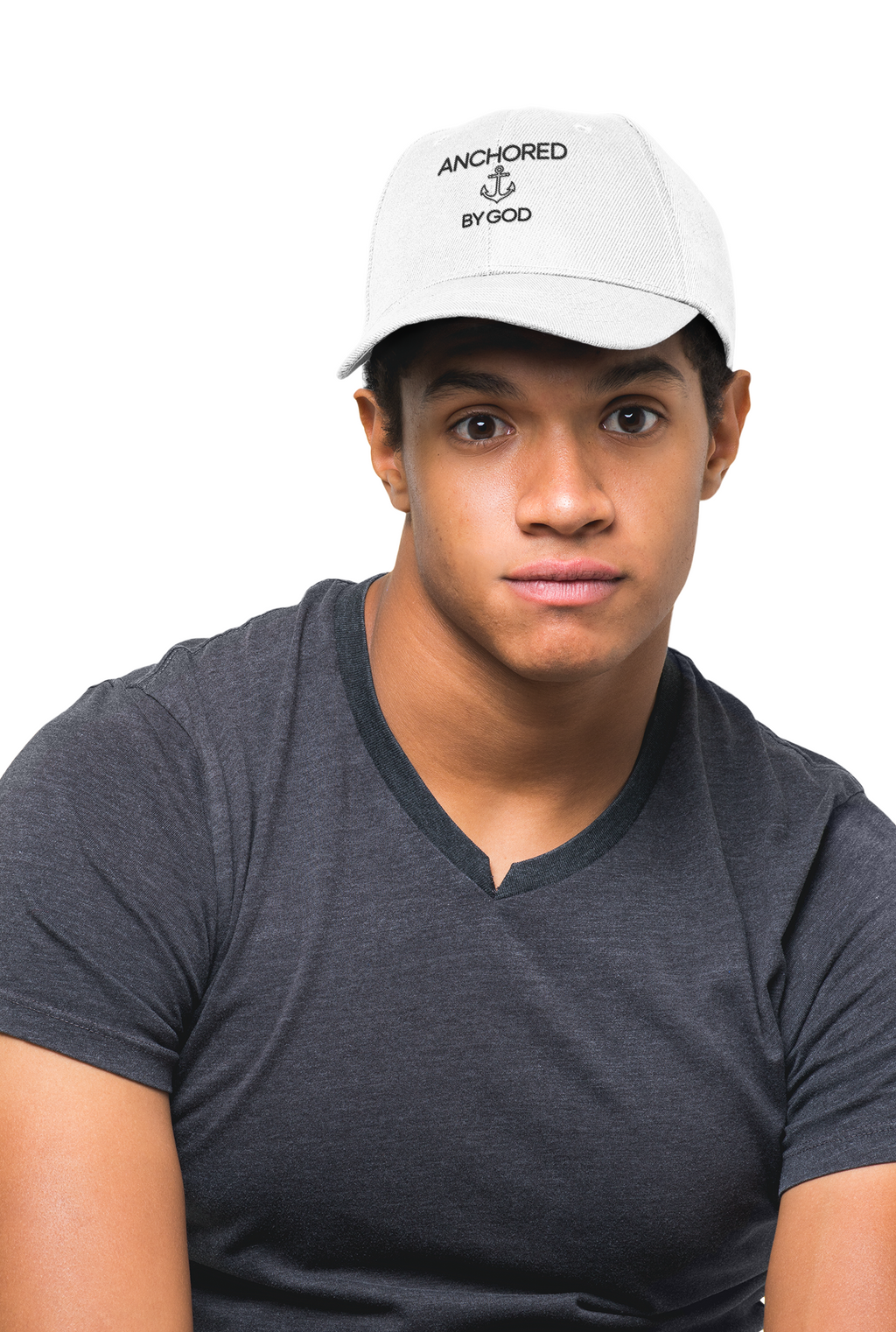 Anchored by God Dad Cap — Embroidered Christian Anchor Baseball Hat
