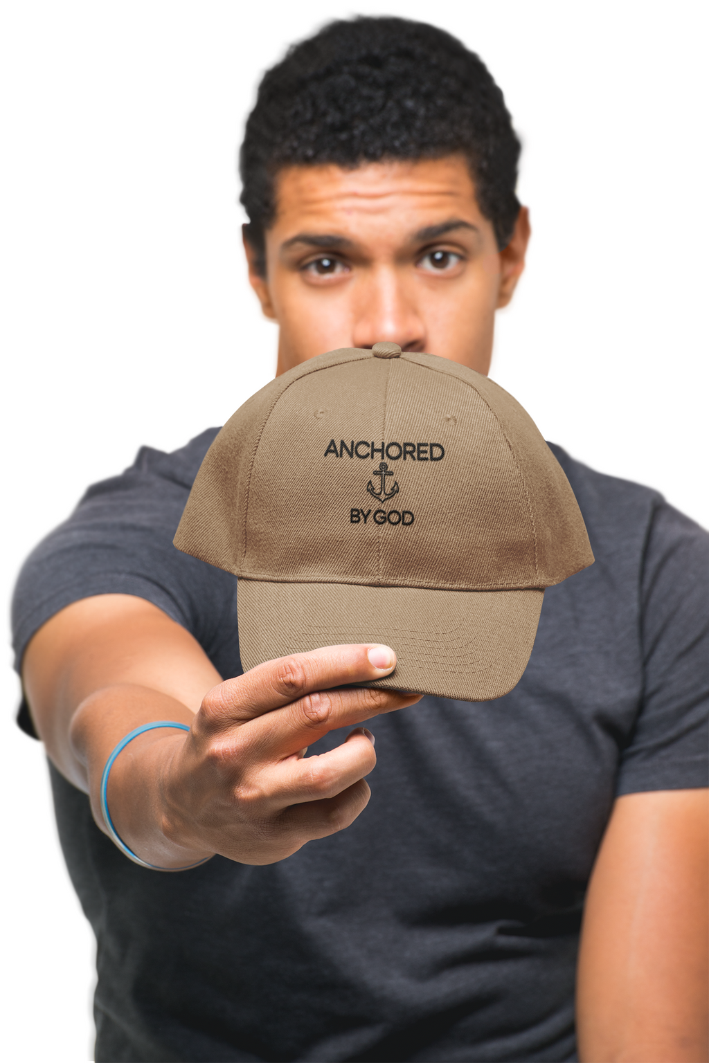 Anchored by God Dad Cap — Embroidered Christian Anchor Baseball Hat