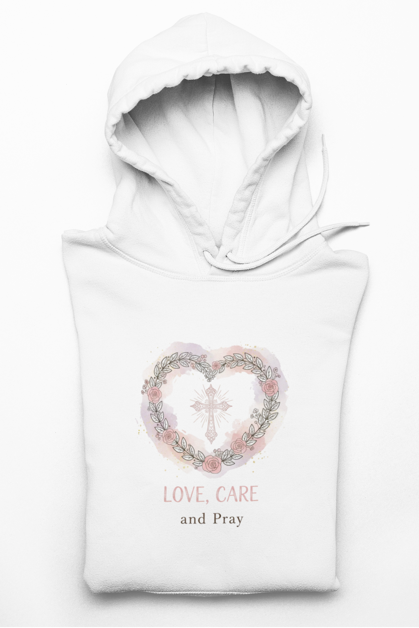 Floral Heart 'Love, Care, Pray Hoodie — Soft Christian/Valentine's Sweatshirt