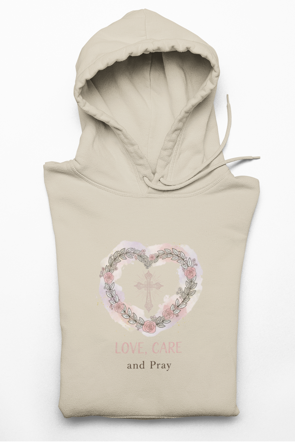 Floral Heart 'Love, Care, Pray Hoodie — Soft Christian/Valentine's Sweatshirt