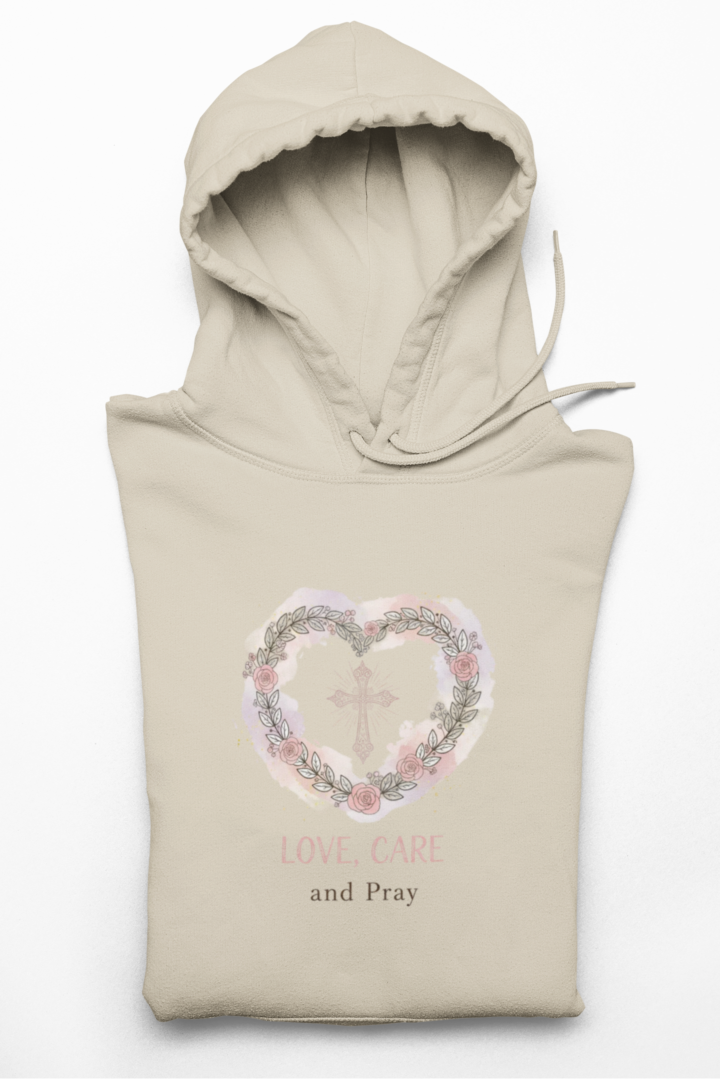 Floral Heart 'Love, Care, Pray Hoodie — Soft Christian/Valentine's Sweatshirt