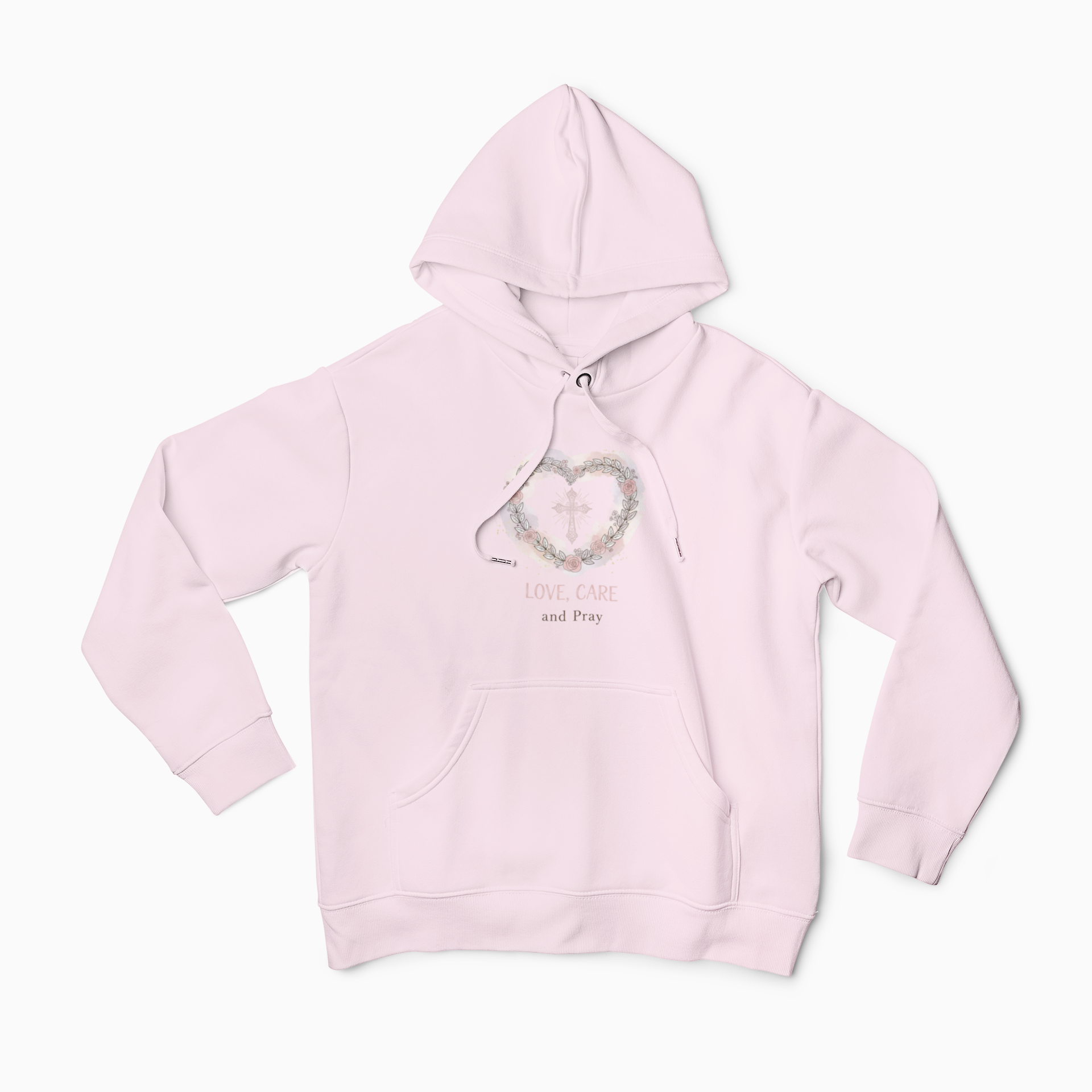 Floral Heart 'Love, Care, Pray Hoodie — Soft Christian/Valentine's Sweatshirt