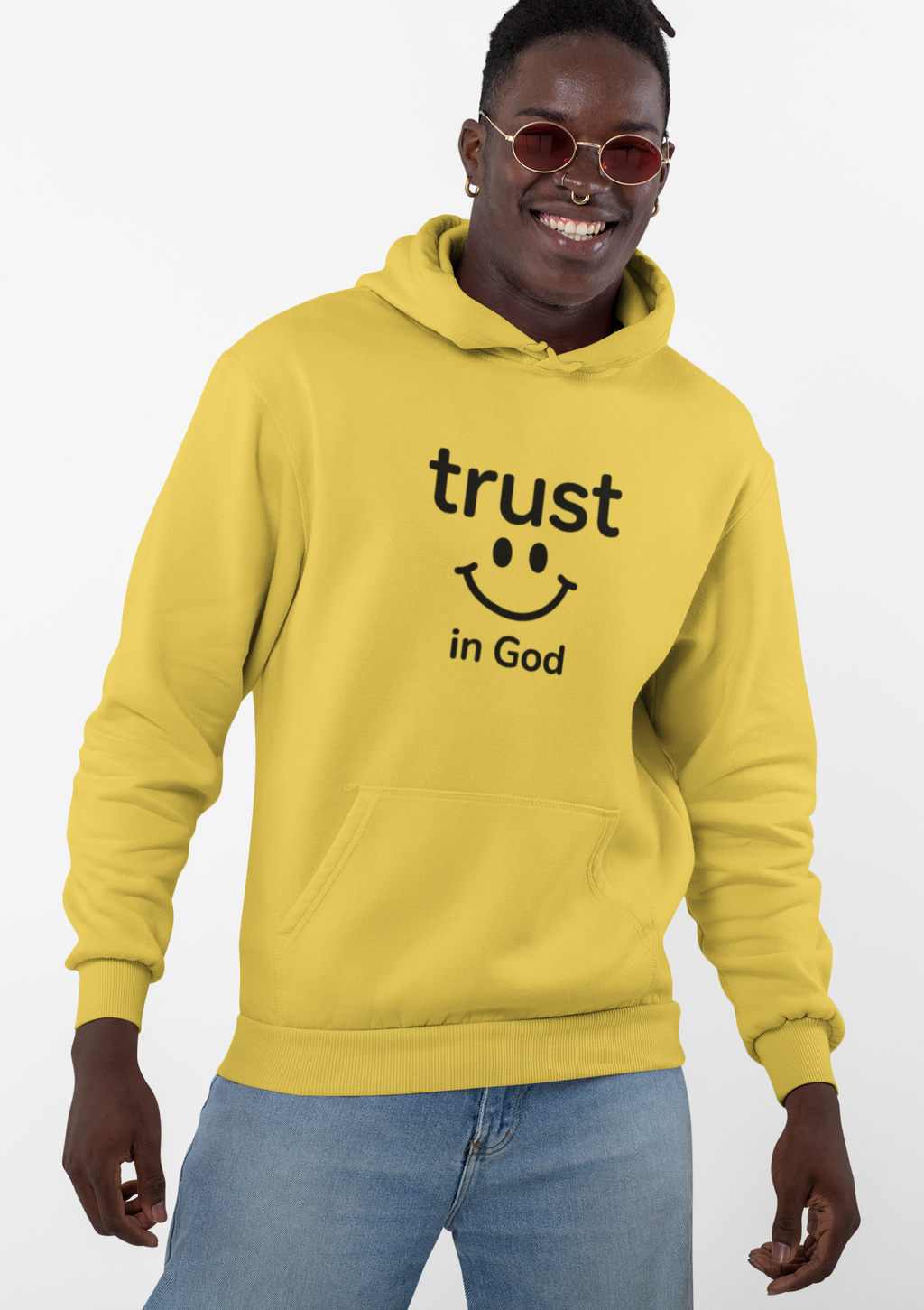 Trust in God Smiley Hoodie — Inspirational Christian Faith Pullover