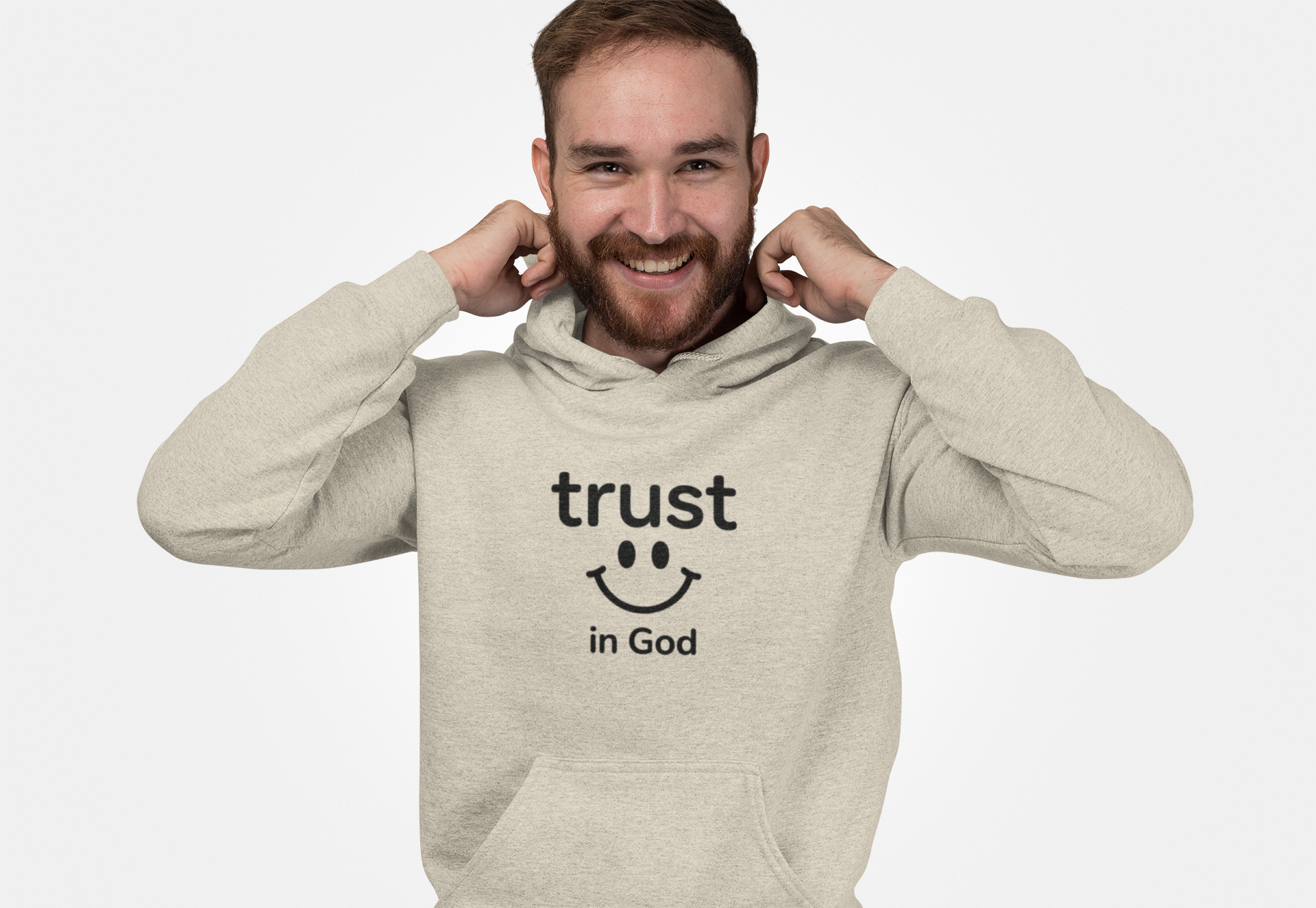 Trust in God Smiley Hoodie — Inspirational Christian Faith Pullover