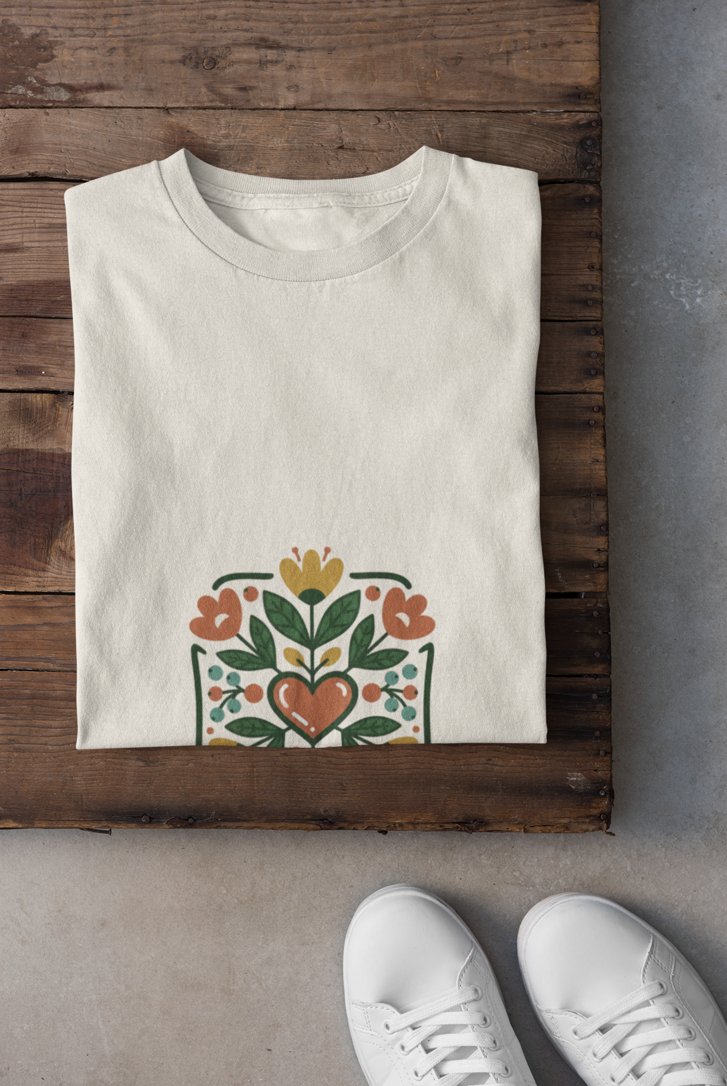 Stay Rooted in Faith Folklore T-Shirt | folk botanical, embroidery-style design