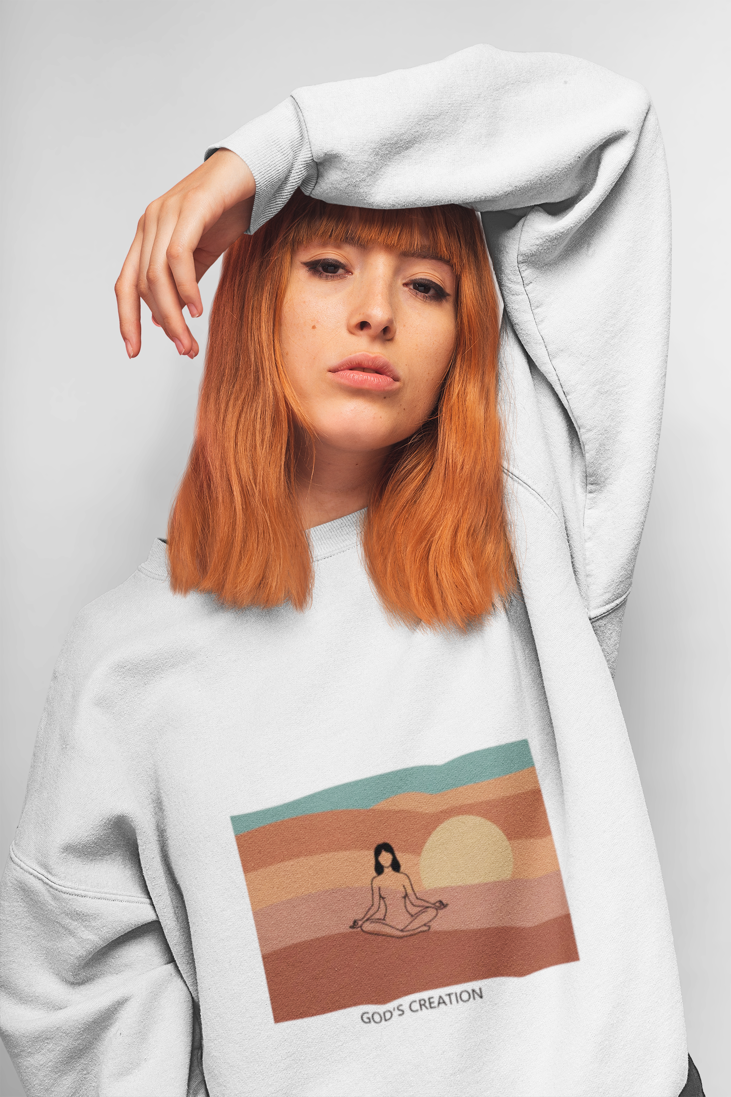 God's Creation Vintage Meditation Sweatshirt — Sunset Dessert Scene