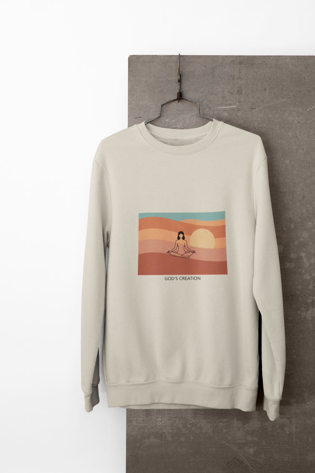 God's Creation Vintage Meditation Sweatshirt — Sunset Dessert Scene