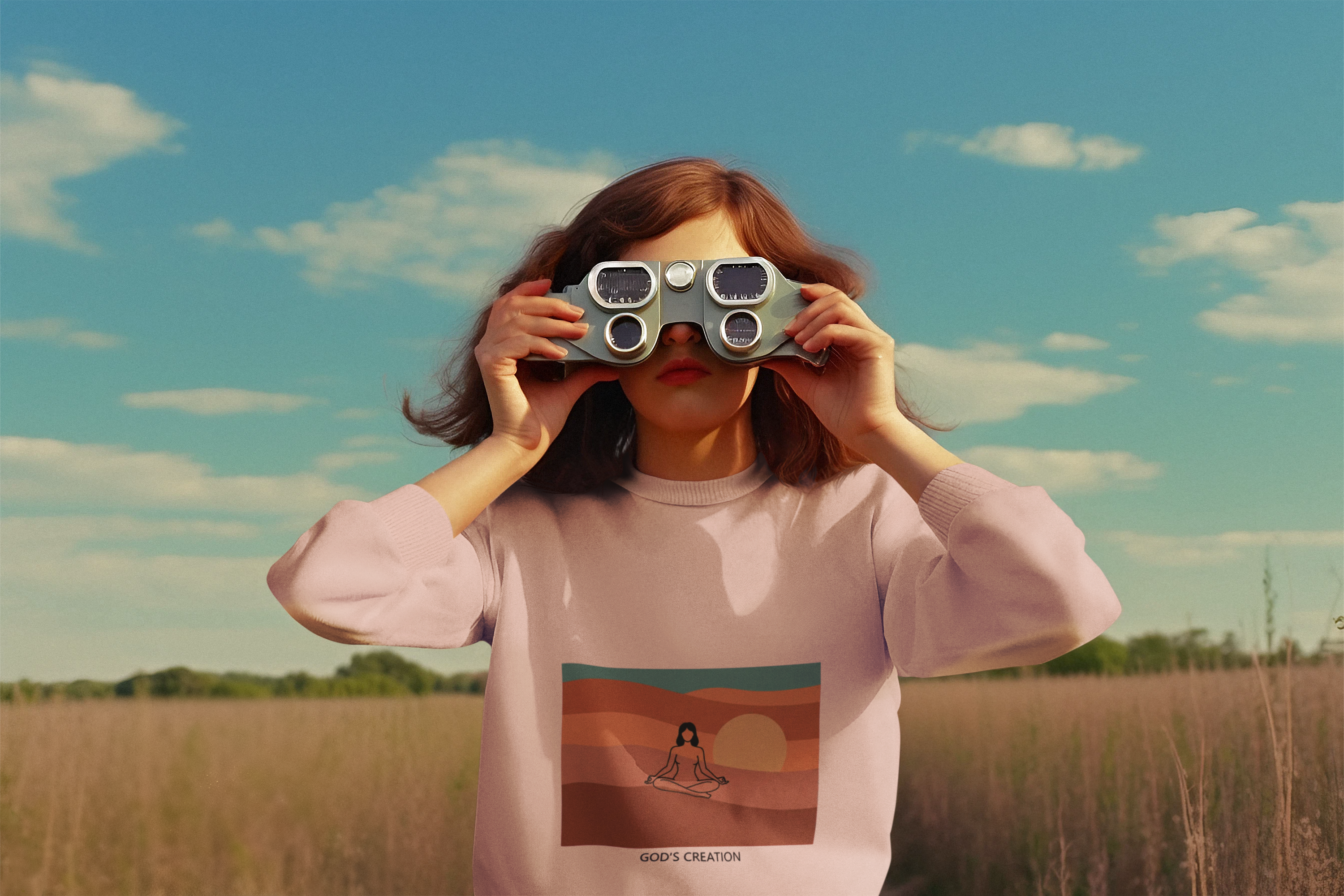God's Creation Vintage Meditation Sweatshirt — Sunset Dessert Scene