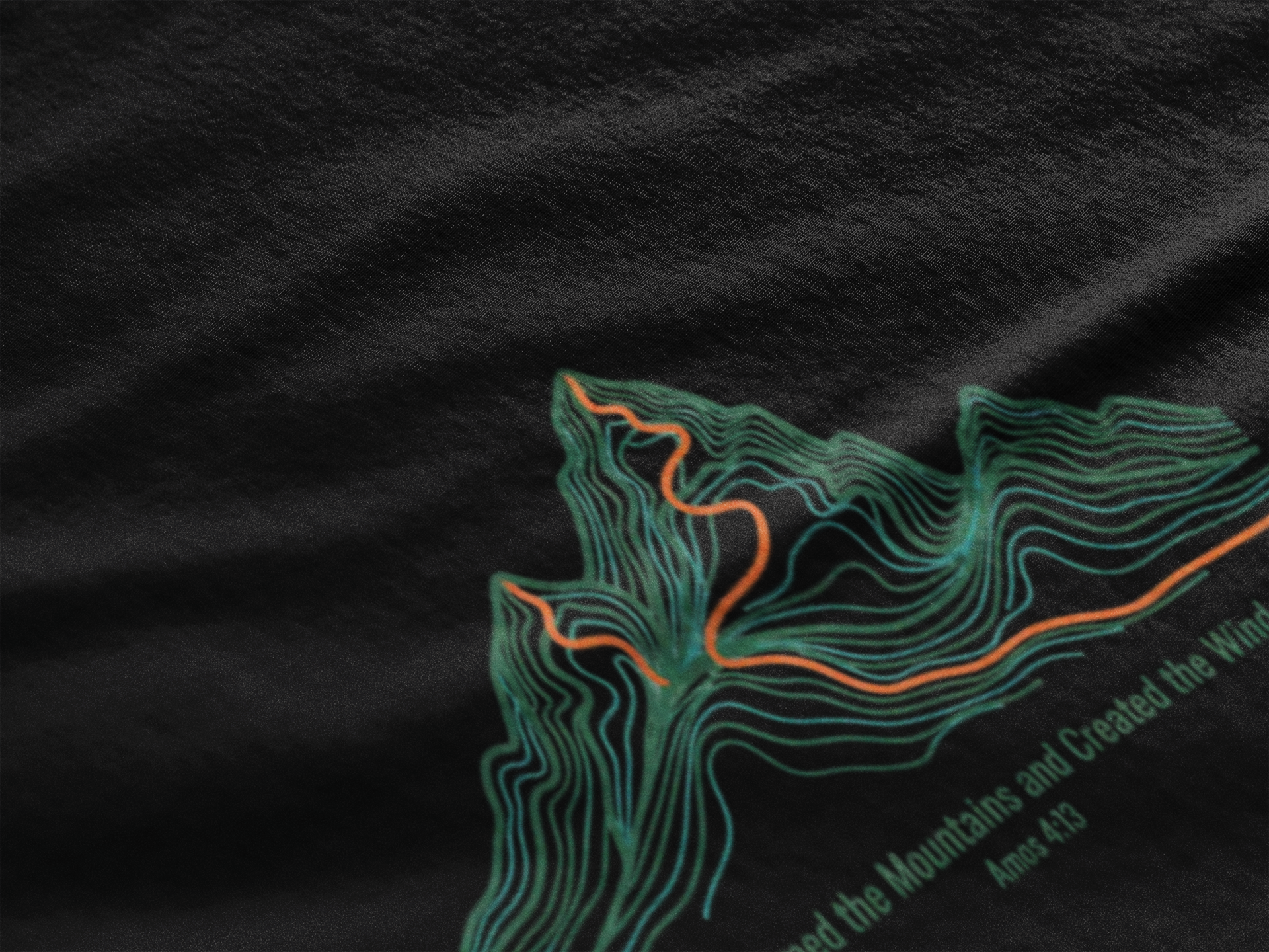 He Formed the Mountains Tee — Topographic Mountain Bible Verse T-Shirt