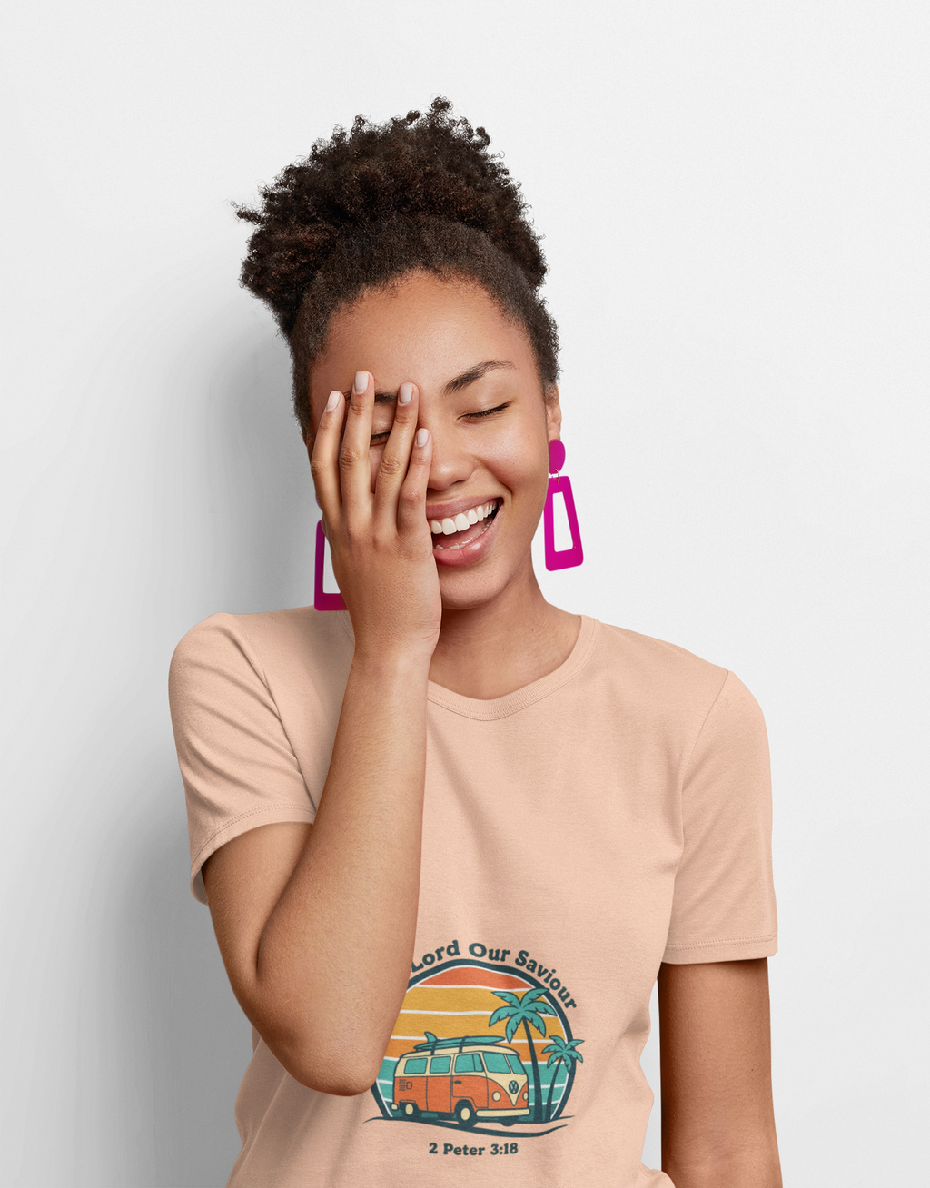 The Lord our Saviour Retro Surf Sunset T-shirt | 70s Palm Postcard, Golden Hour Vintage Graphic