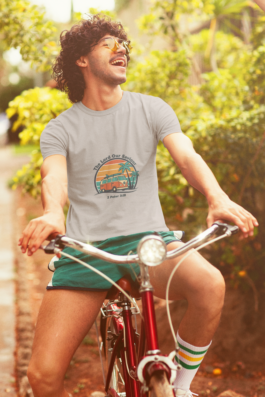 The Lord our Saviour Retro Surf Sunset T-shirt | 70s Palm Postcard, Golden Hour Vintage Graphic