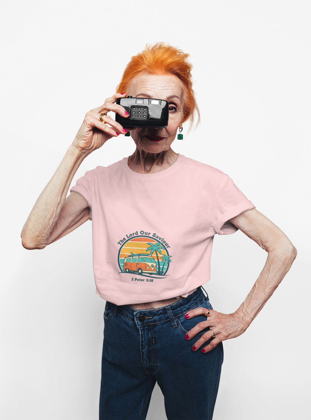 The Lord our Saviour Retro Surf Sunset T-shirt | 70s Palm Postcard, Golden Hour Vintage Graphic