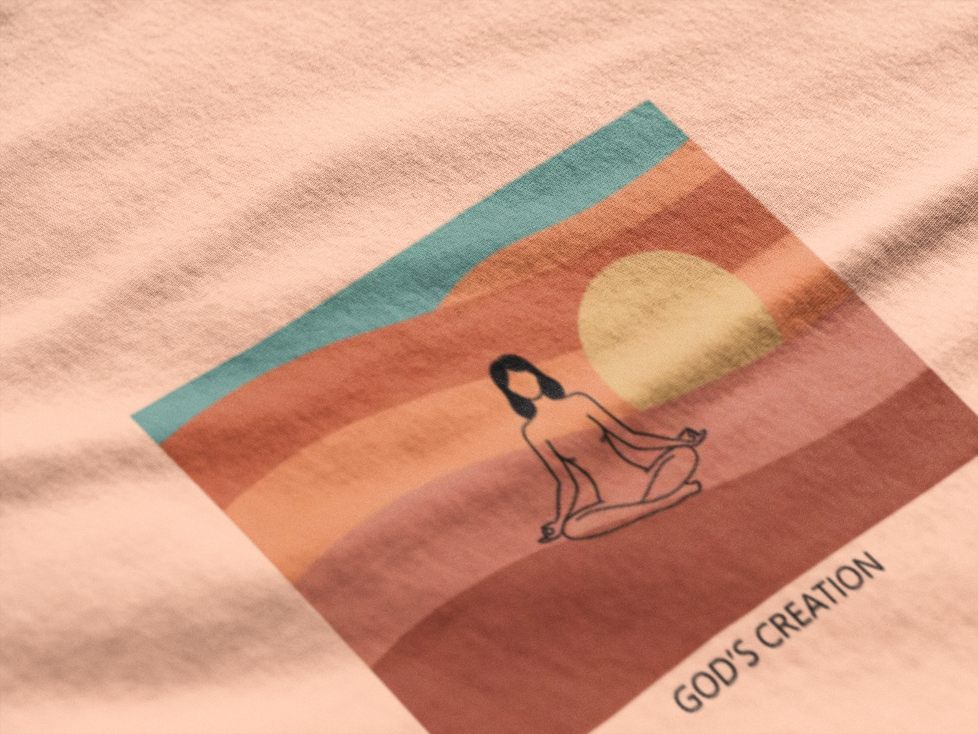 God's Creation Sunset Yoga T-Shirt — Retro Minimalist Spiritual Tee