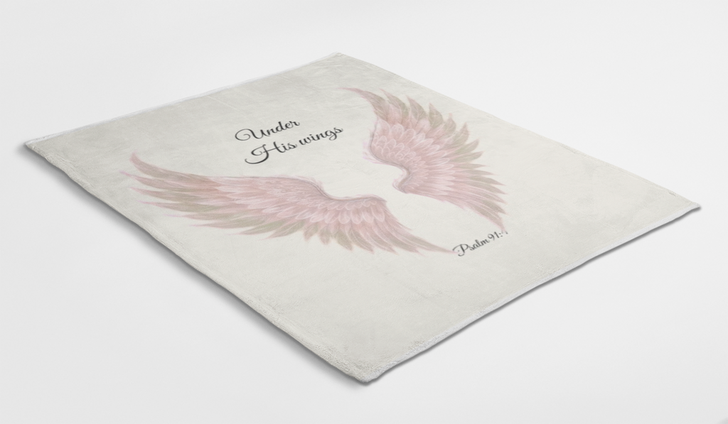 Plush Blanket, Pink Wings - "Under His Wings" Psalm 91:4 Christian Throw