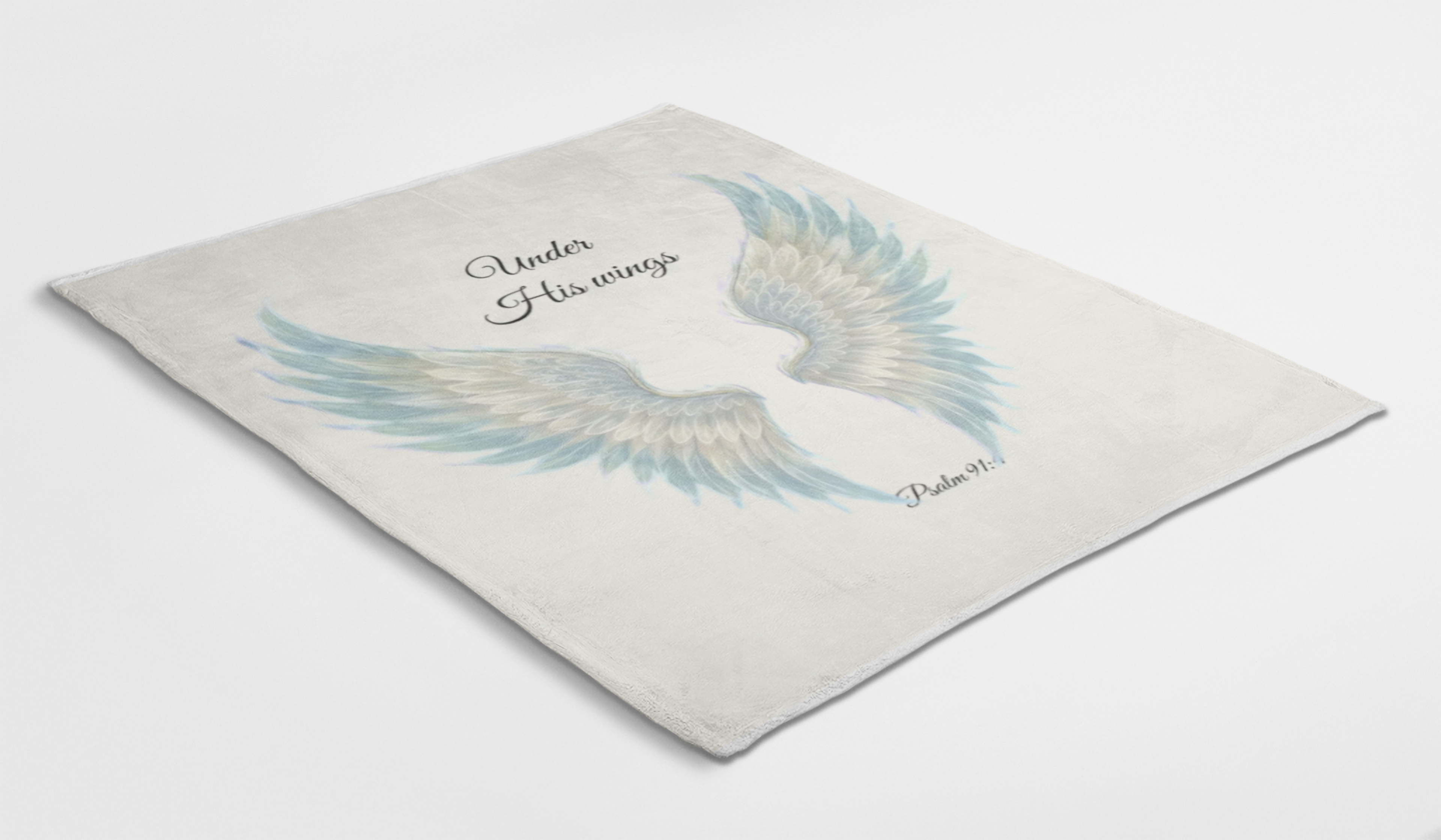 Velveteen Plush Blanket, Blue - "Under His Wings" Psalm 91:4 Christian Throw