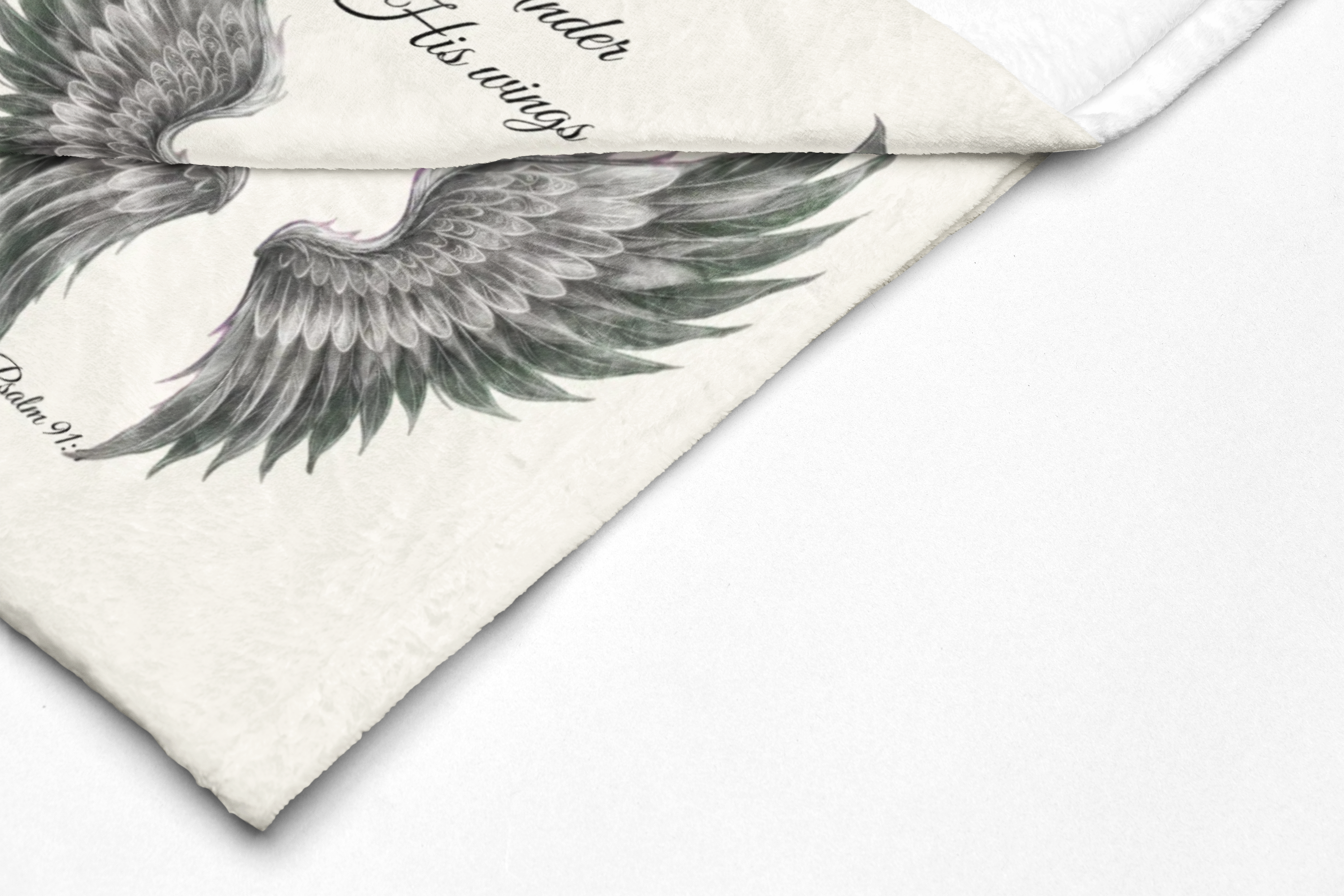 Velveteen Plush Blanket, Black Wings - "Under His Wings" Psalm 91:4 Christian Throw