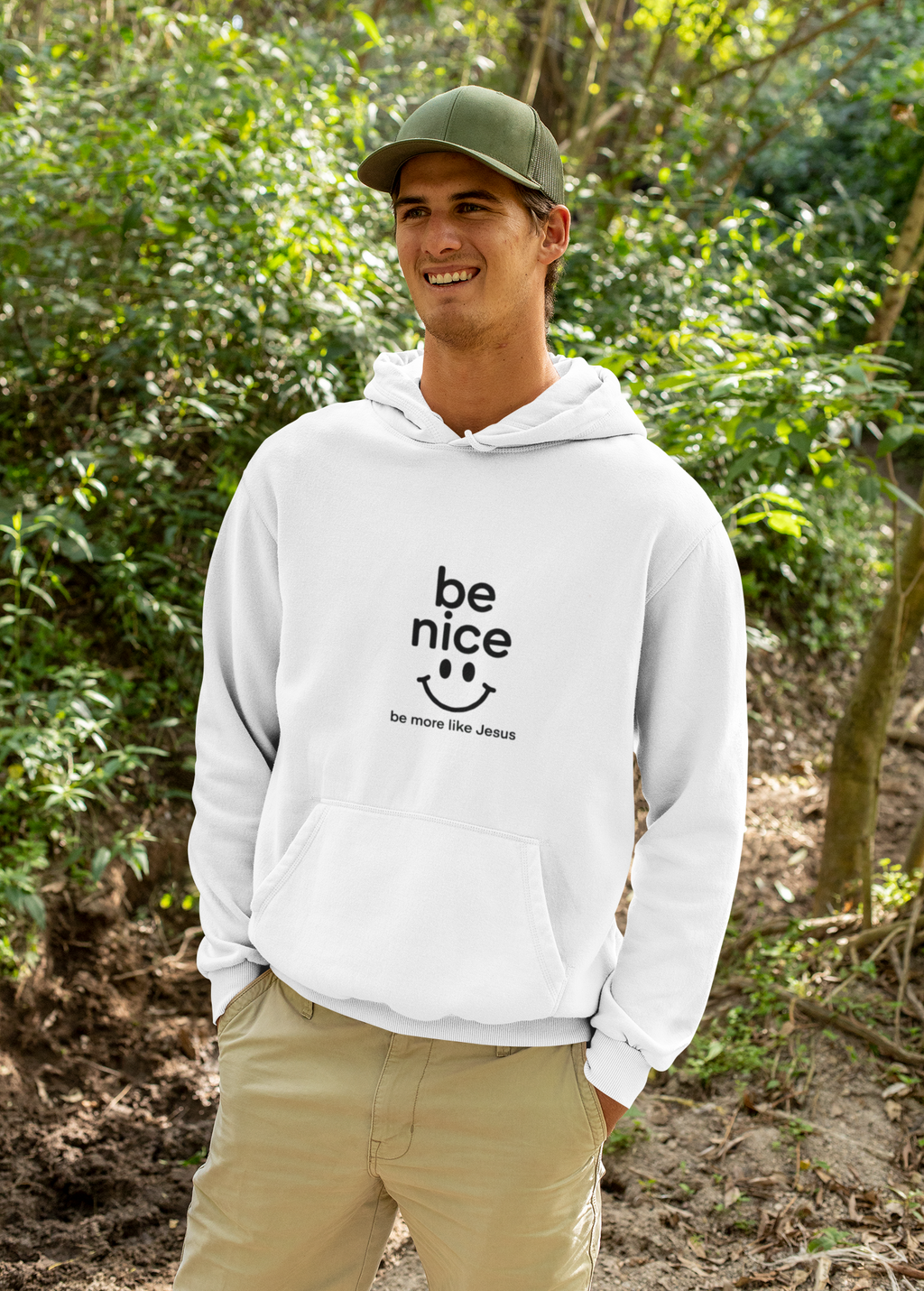 Be Nice' Minimal Smiley Hoodie — Casual Positive Message Pullover
