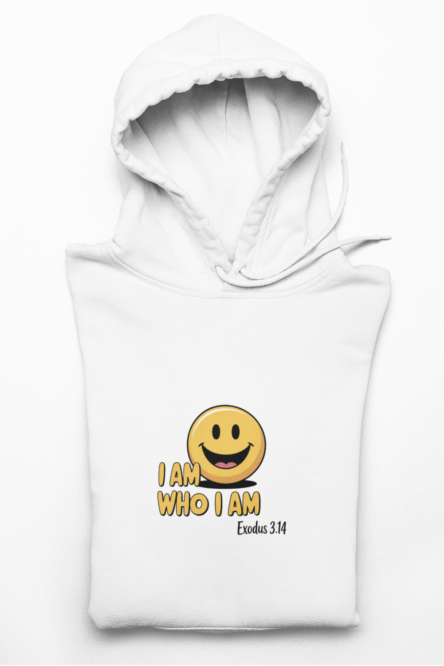 Hoodie — "I Am Who I Am" Smiley Christian Faith Graphic Hoodie